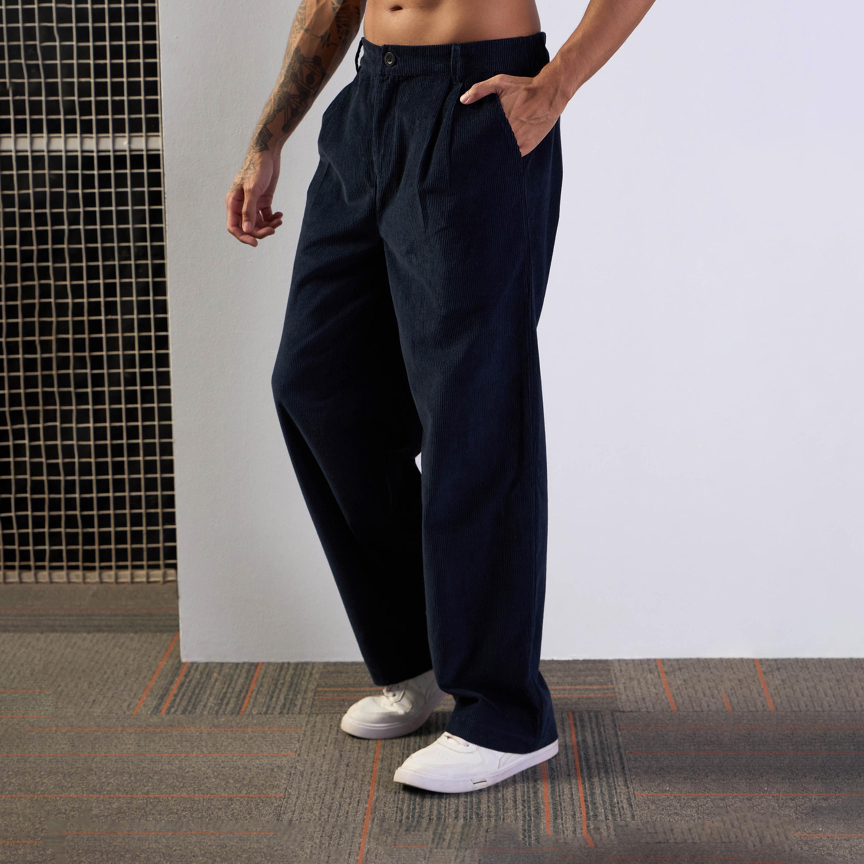 ماسكلن ساسافراس × ستايلي - بنطال كحلي مع أجزاء كوردروي مخملية أمامية-men-clothing-bottoms-trousersandchinos-trousers-image-3