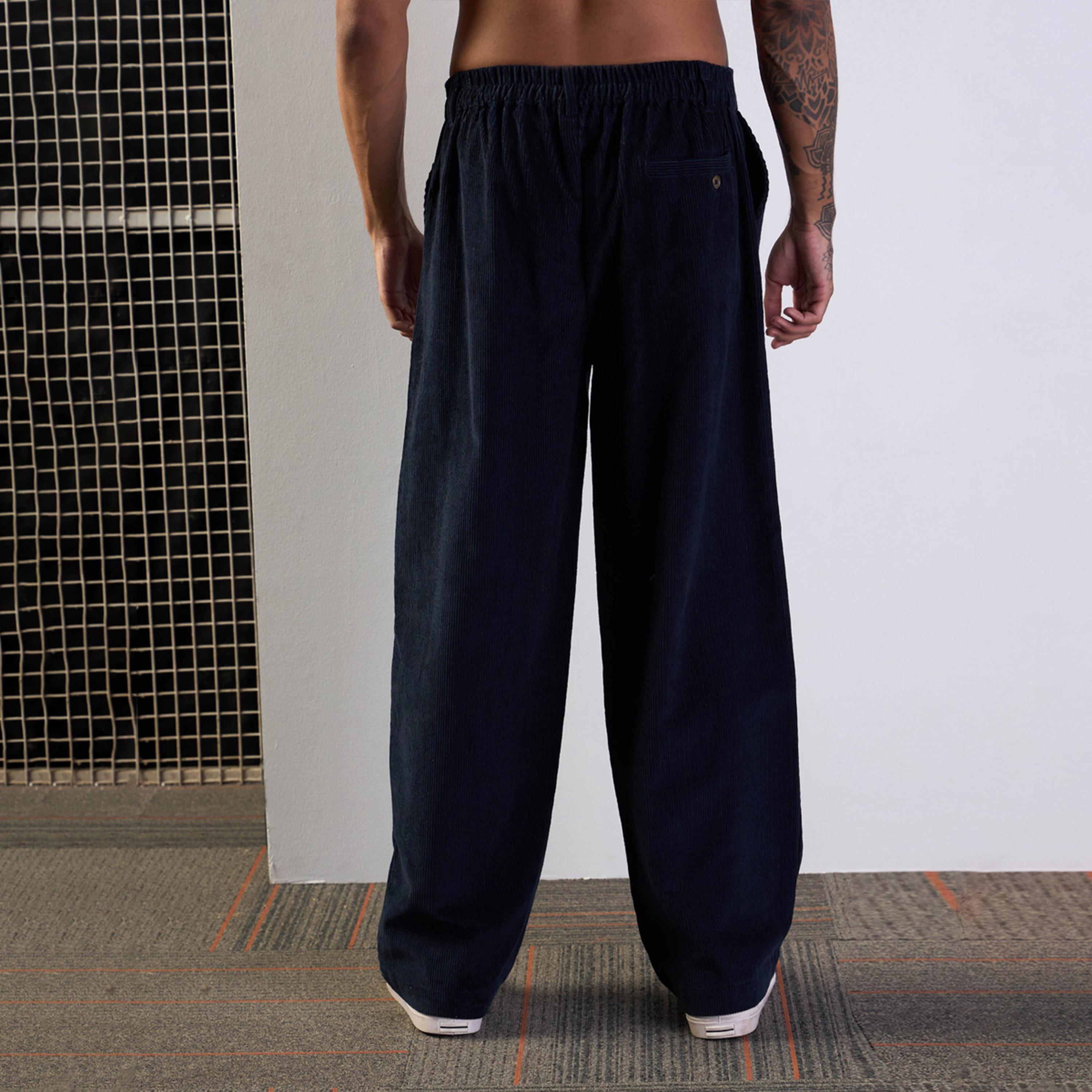 ماسكلن ساسافراس × ستايلي - بنطال كحلي مع أجزاء كوردروي مخملية أمامية-men-clothing-bottoms-trousersandchinos-trousers-image-5