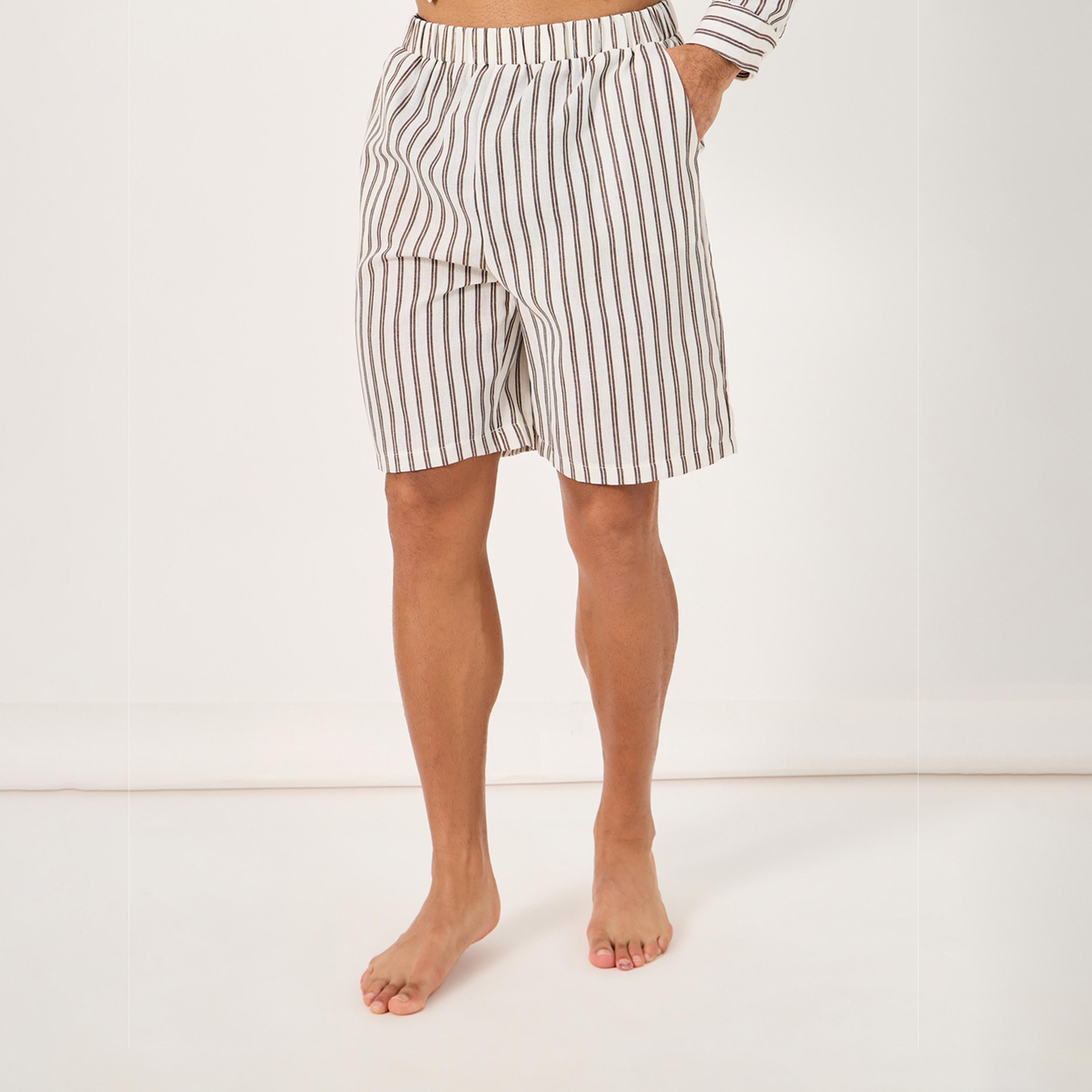 ستايلي - طقم قميص وشورت مخطط بياقة صينية وقصة عادية-men-clothing-nightwear-sets-image-4