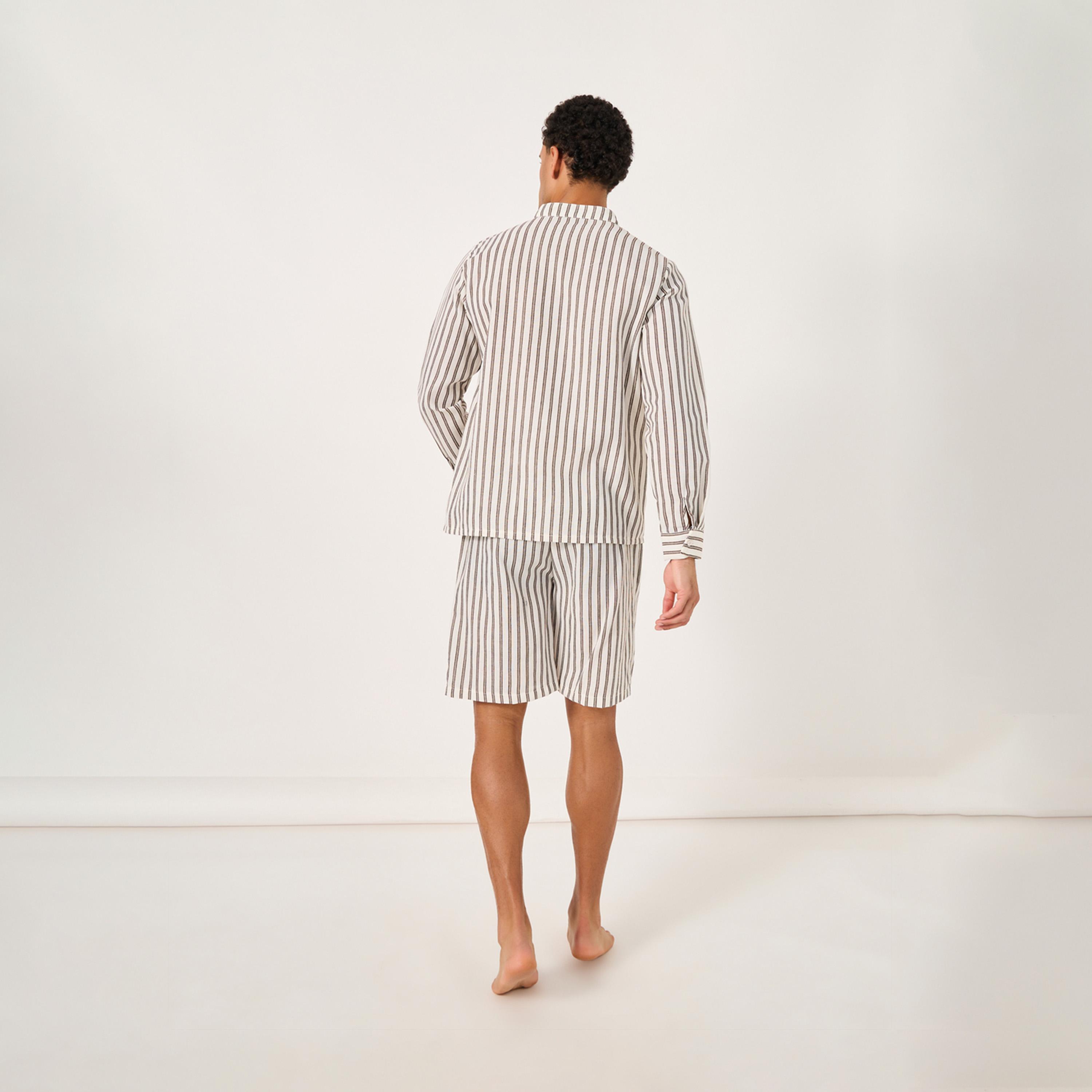 ستايلي - طقم قميص وشورت مخطط بياقة صينية وقصة عادية-men-clothing-nightwear-sets-image-5