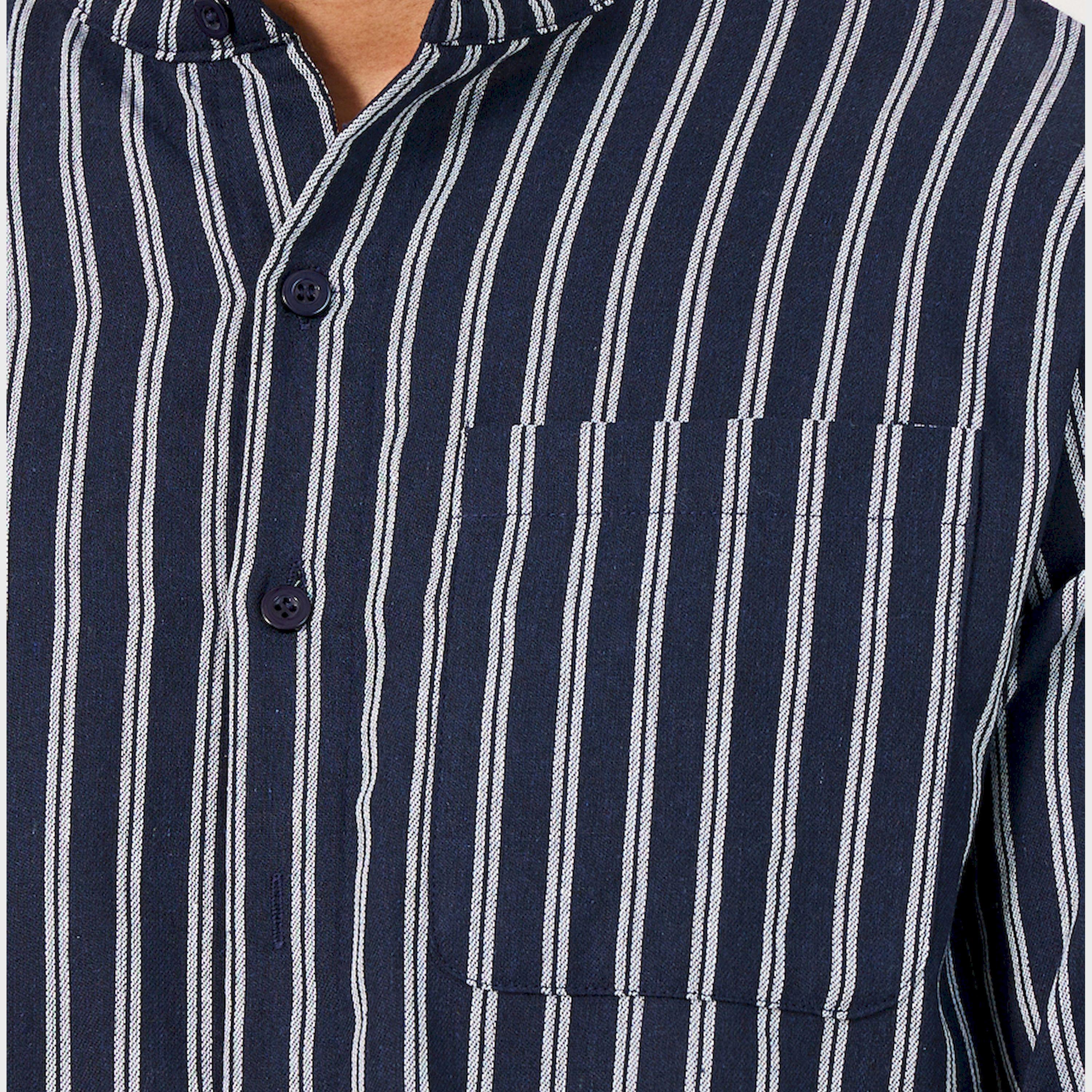Styli Regular Fit Mandarin Collar Striped Shirt And Shorts Set-men-clothing-nightwear-sets-image-3
