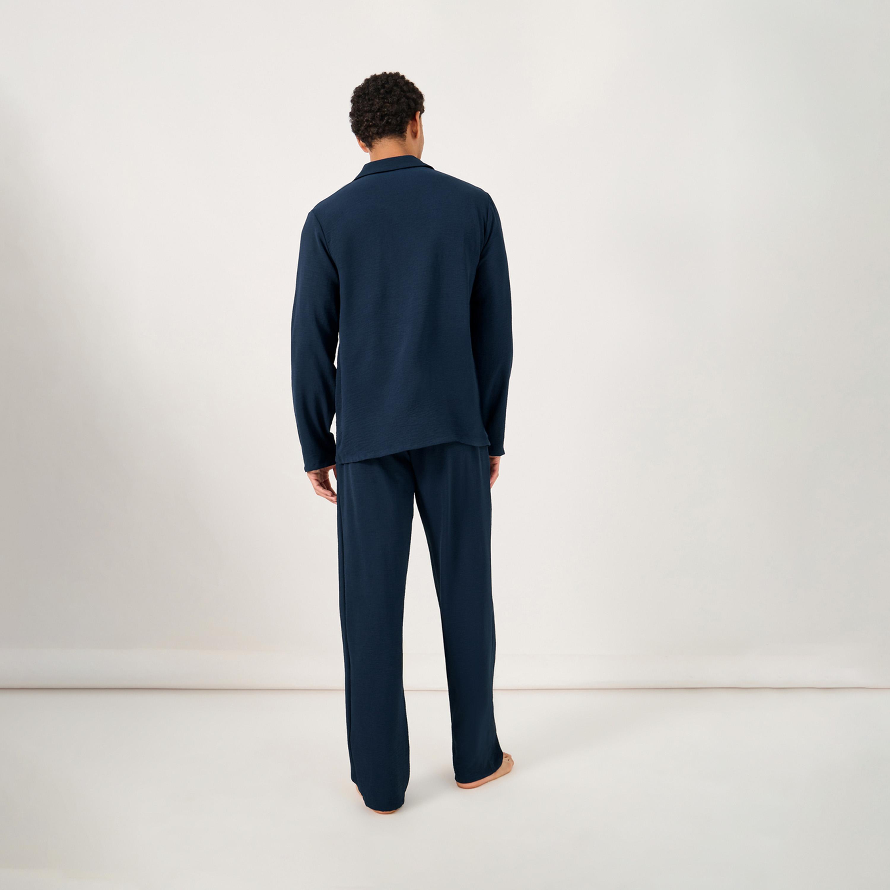 Styli Crinkled Cotton Long Sleeve Shirt And Pyjama Set-men-clothing-nightwear-sets-image-5