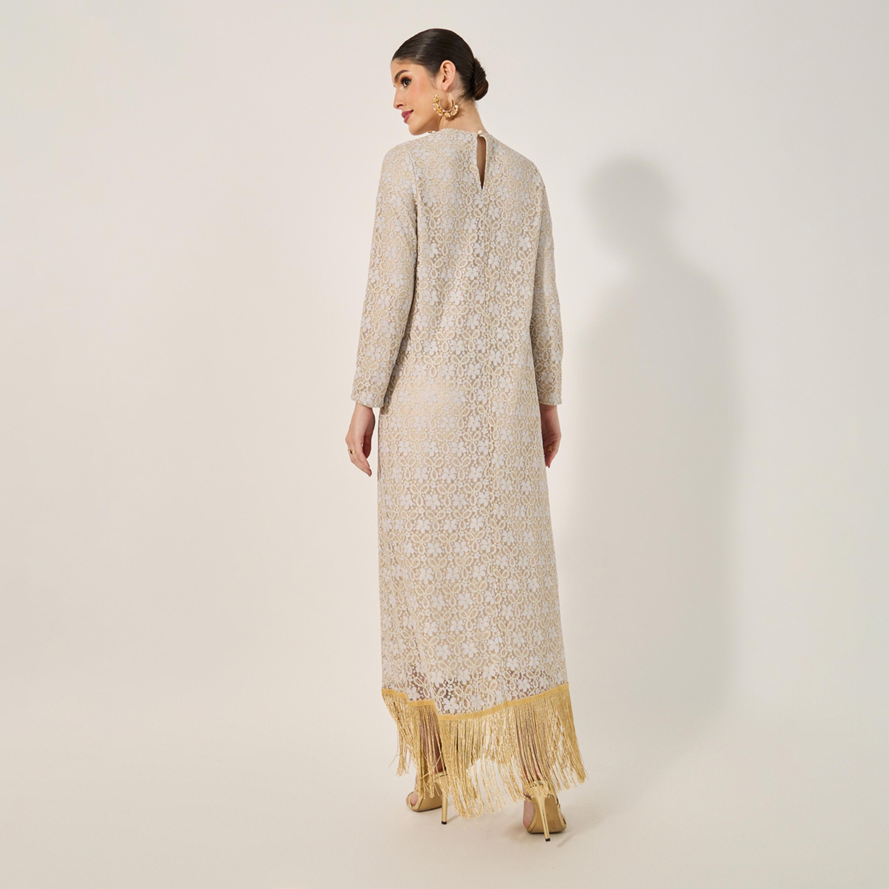 ستايلي - جلابية من قماش الدانتيل مع حواف من الشراشيب-women-arabicclothing-jalabiyas-image-5