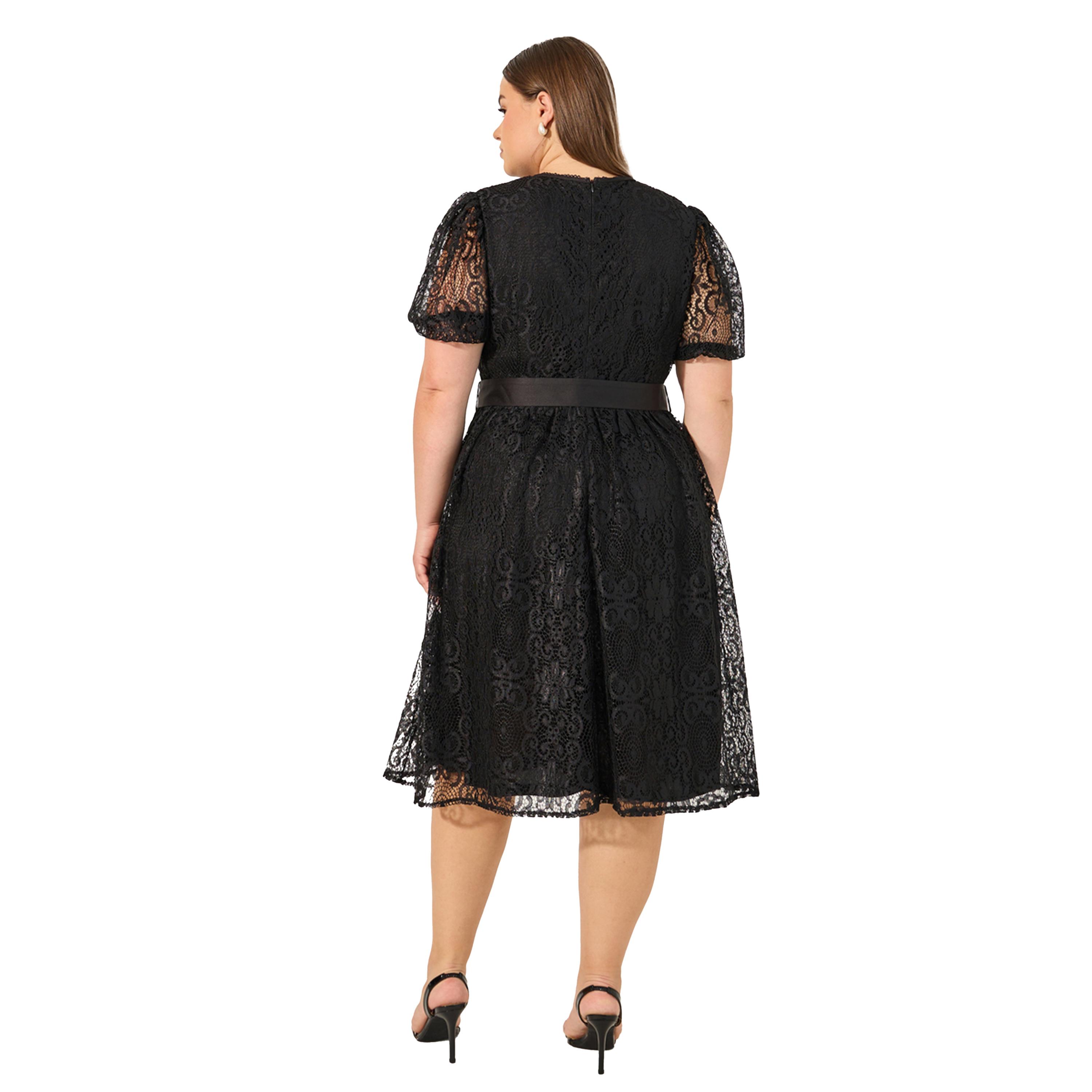 ستايلي - فستان ميدي بأكمام منتفخة وحزام من الدانتيل بمقاس كبير-women-clothing-dresses-image-5