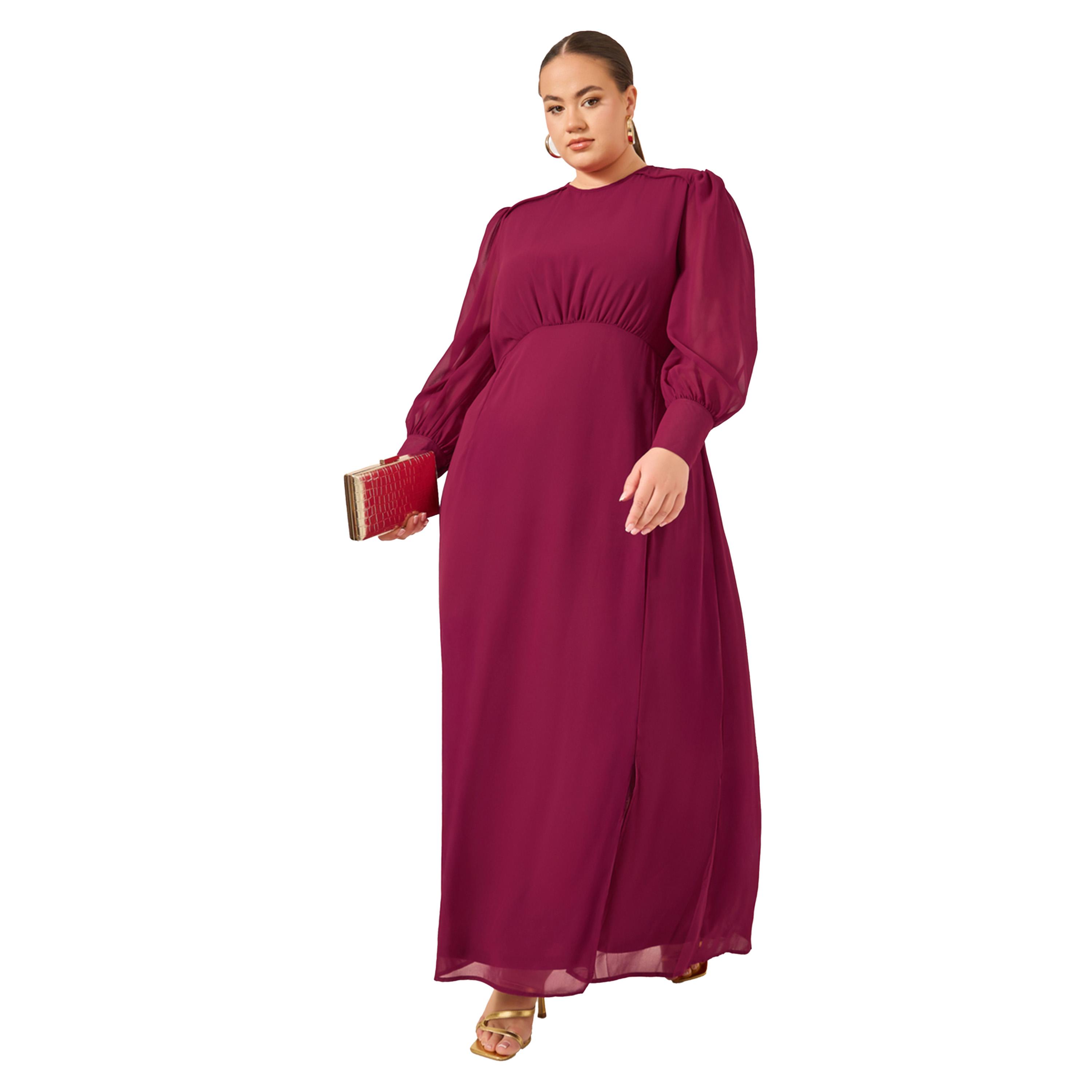 Styli Plus Size Balloon Sleeve Chiffon A-Line Maxi Dress-women-clothing-dresses-image-2
