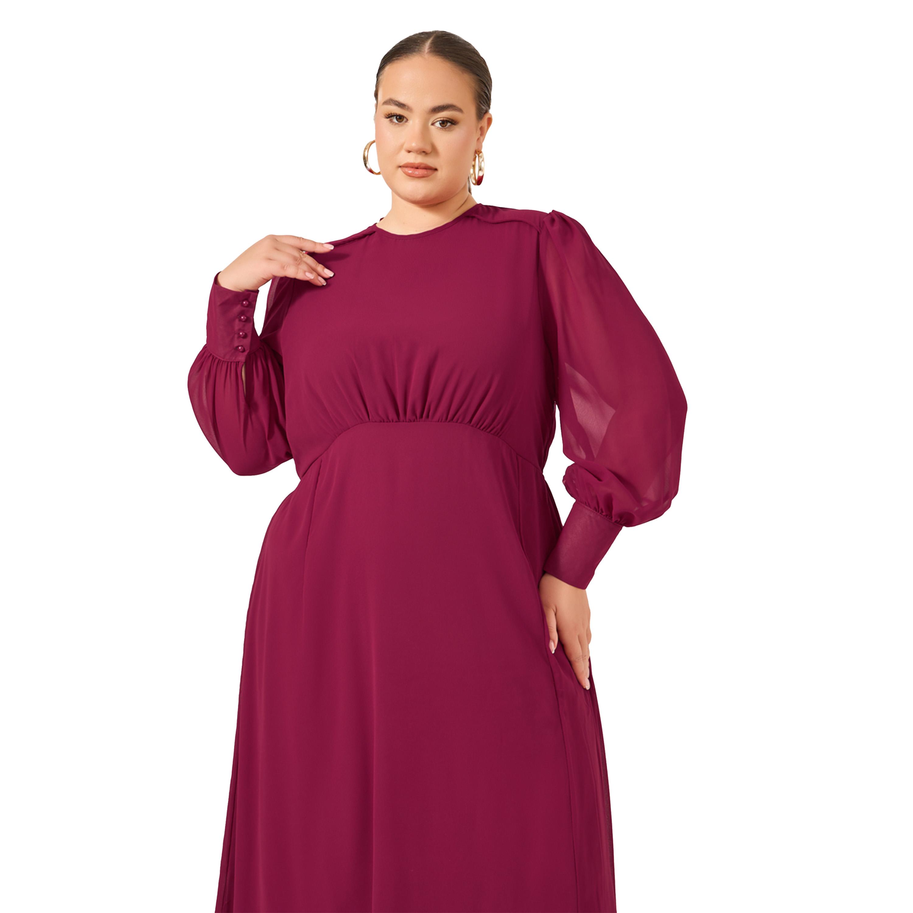 Styli Plus Size Balloon Sleeve Chiffon A-Line Maxi Dress-women-clothing-dresses-image-3