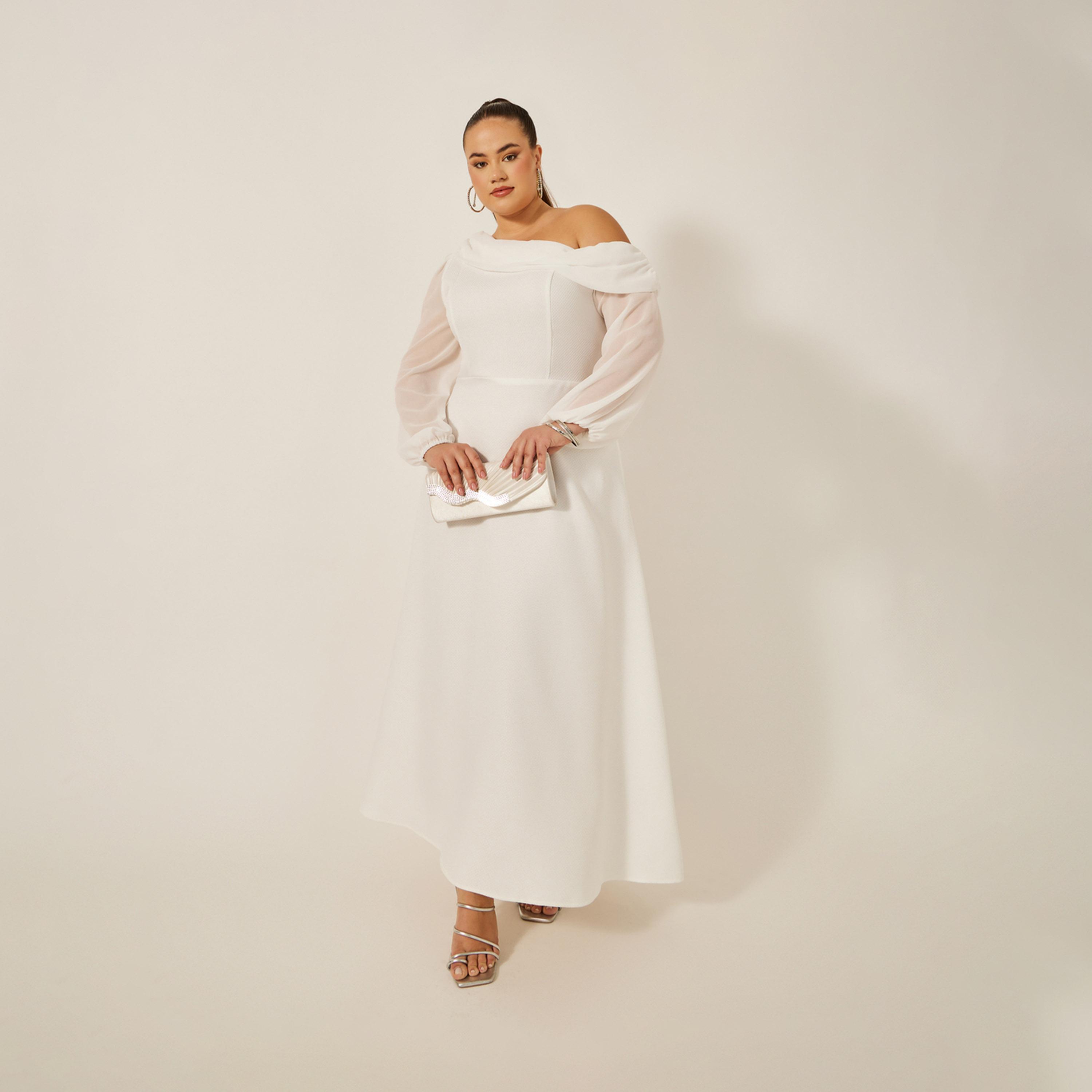 ستايلي - فستان ماكسي بقصة A وأكمام منفوخة وفتحة رقبة غير متماثلة بمقاسات كبيرة-women-clothing-dresses-image-2