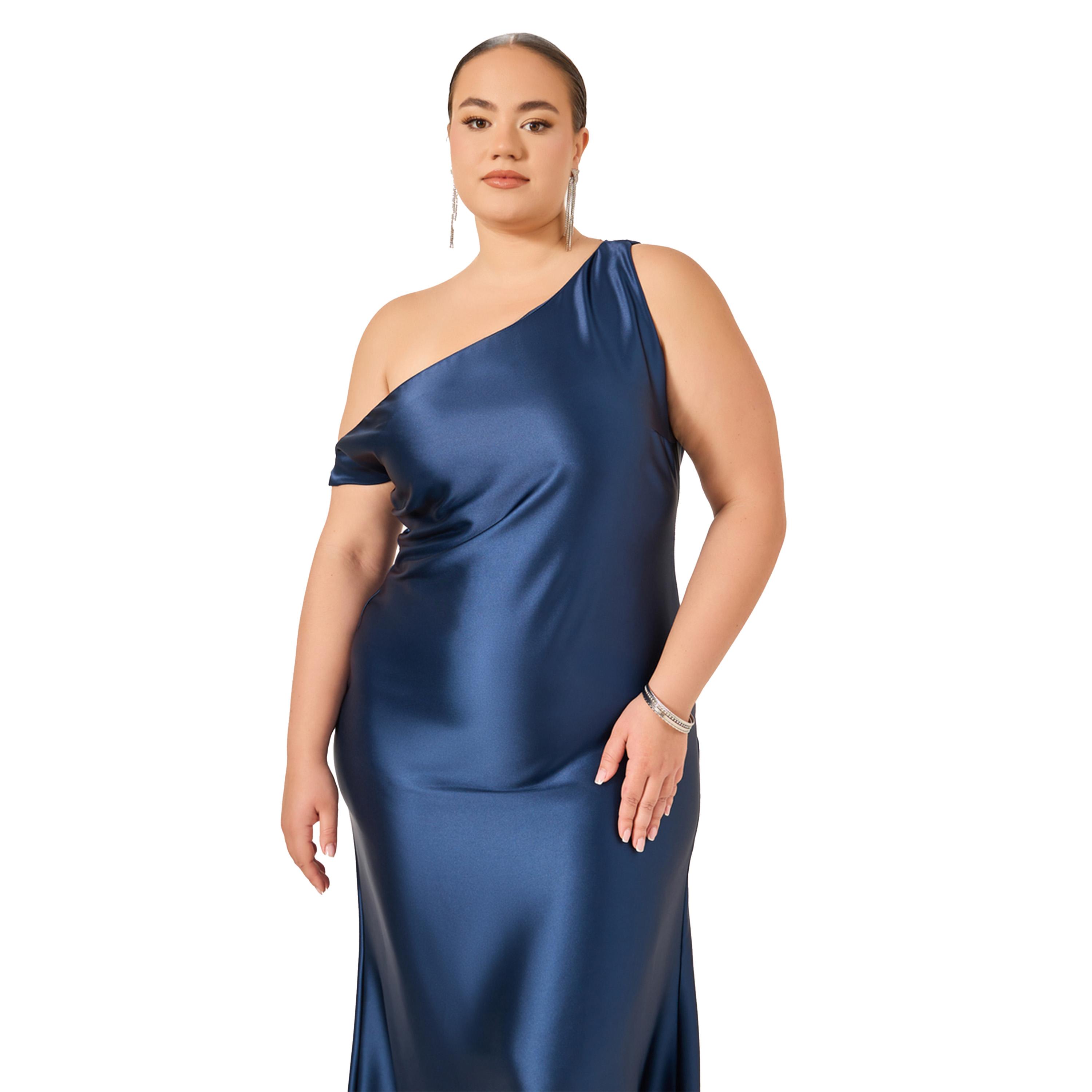 ستايلي - فستان ماكسي من الساتان برقبة غير متماثلة ومقاس كبير-women-clothing-dresses-image-3