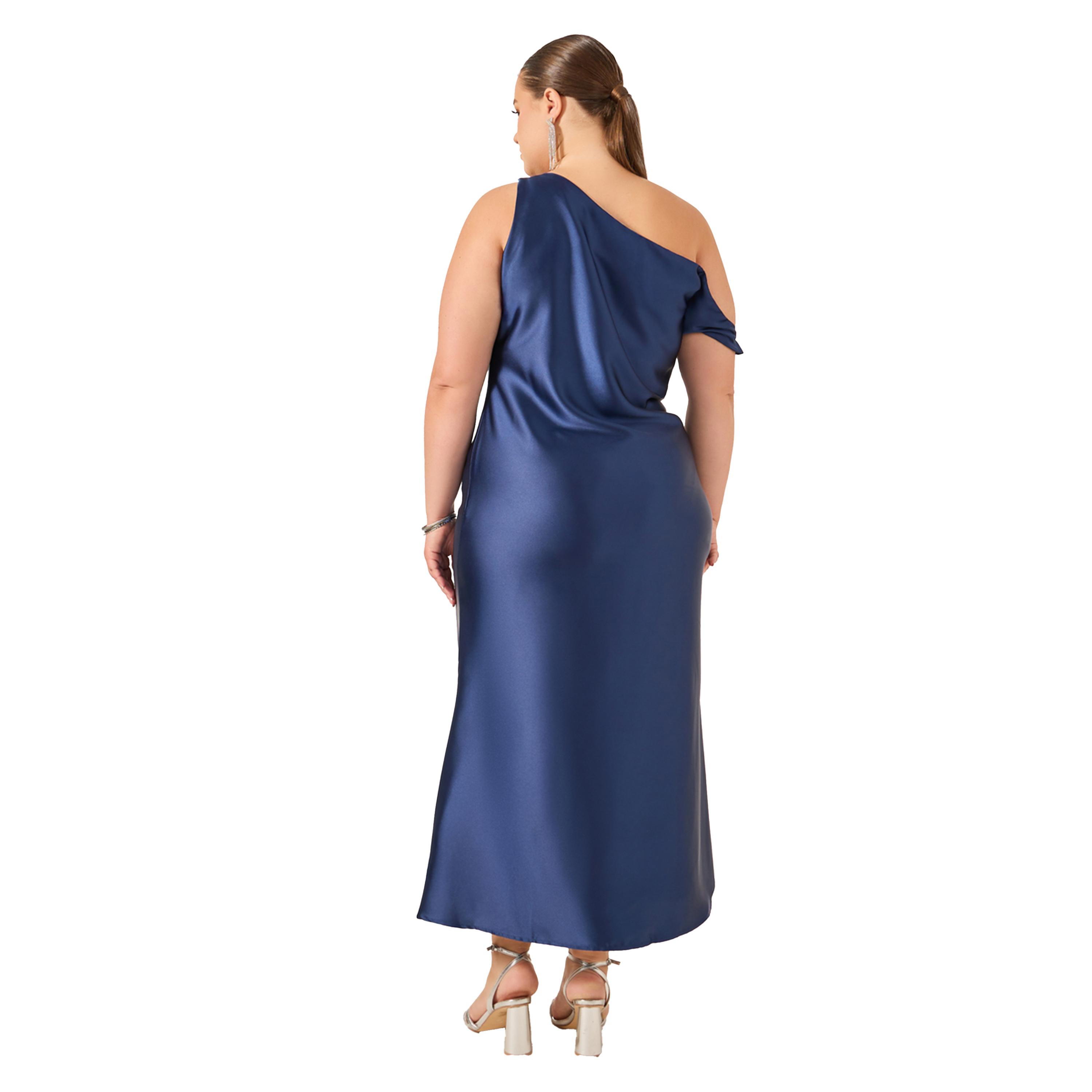 ستايلي - فستان ماكسي من الساتان برقبة غير متماثلة ومقاس كبير-women-clothing-dresses-image-5