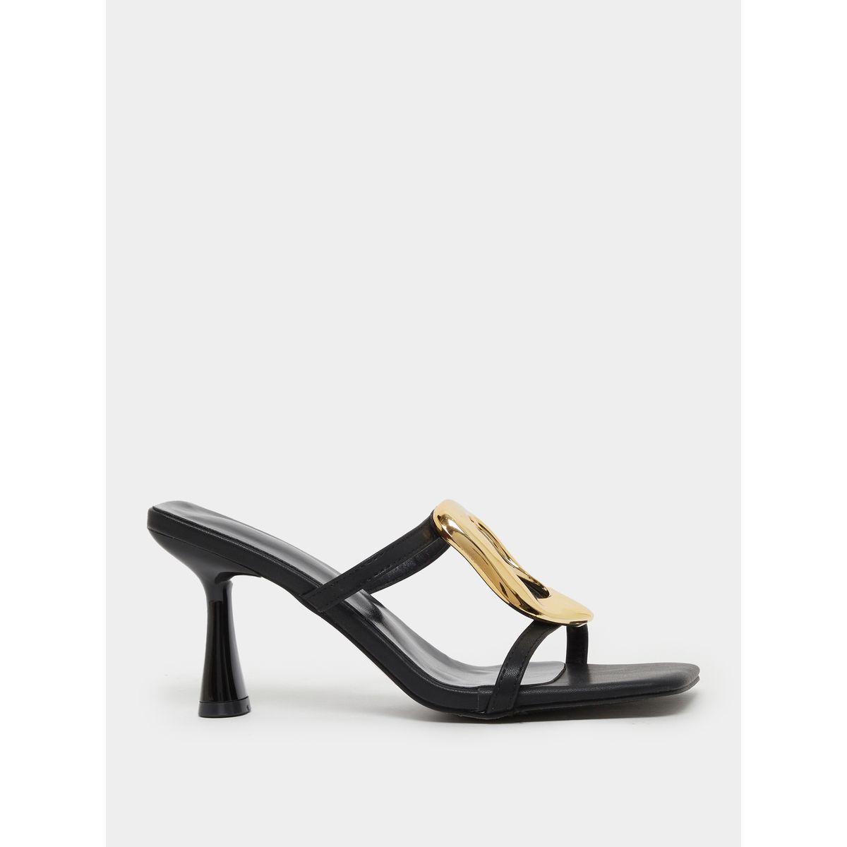Take Two Metallic Buckle Kitten Heel Sandals-women-shoes-heels-image-1