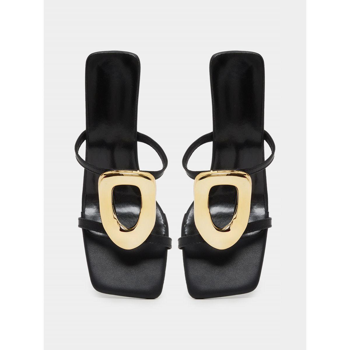 Take Two Metallic Buckle Kitten Heel Sandals-women-shoes-heels-image-5