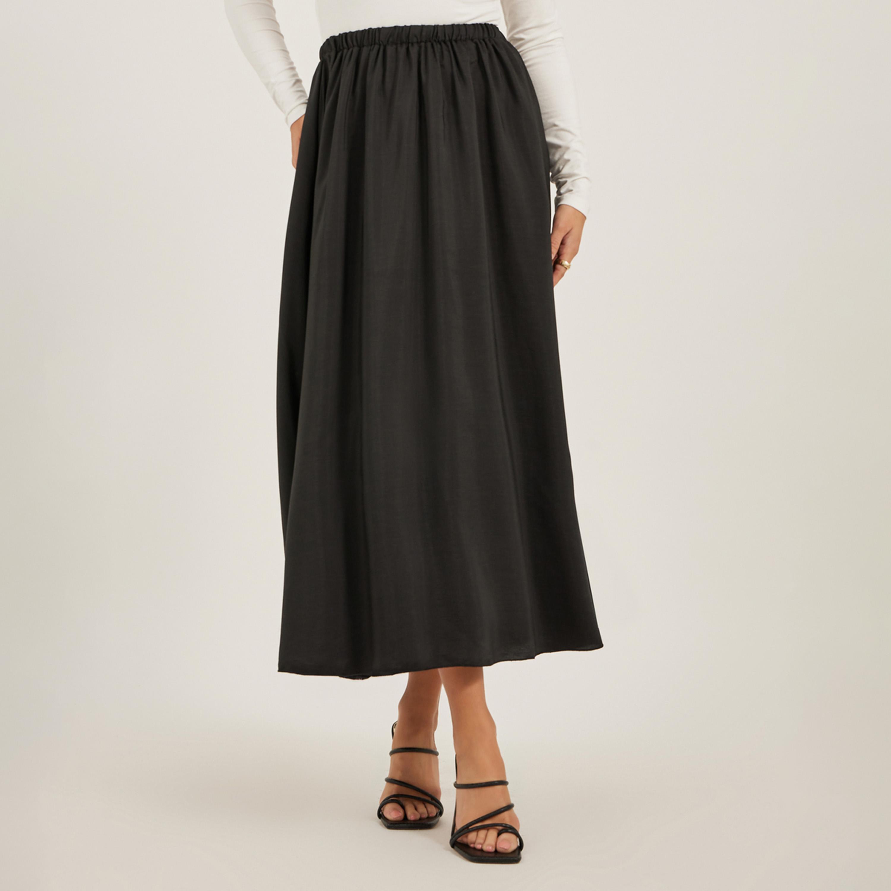 Styli Solid Elasticated Waistband A-Line Midi Skirt-women-clothing-bottoms-skirts-image-2