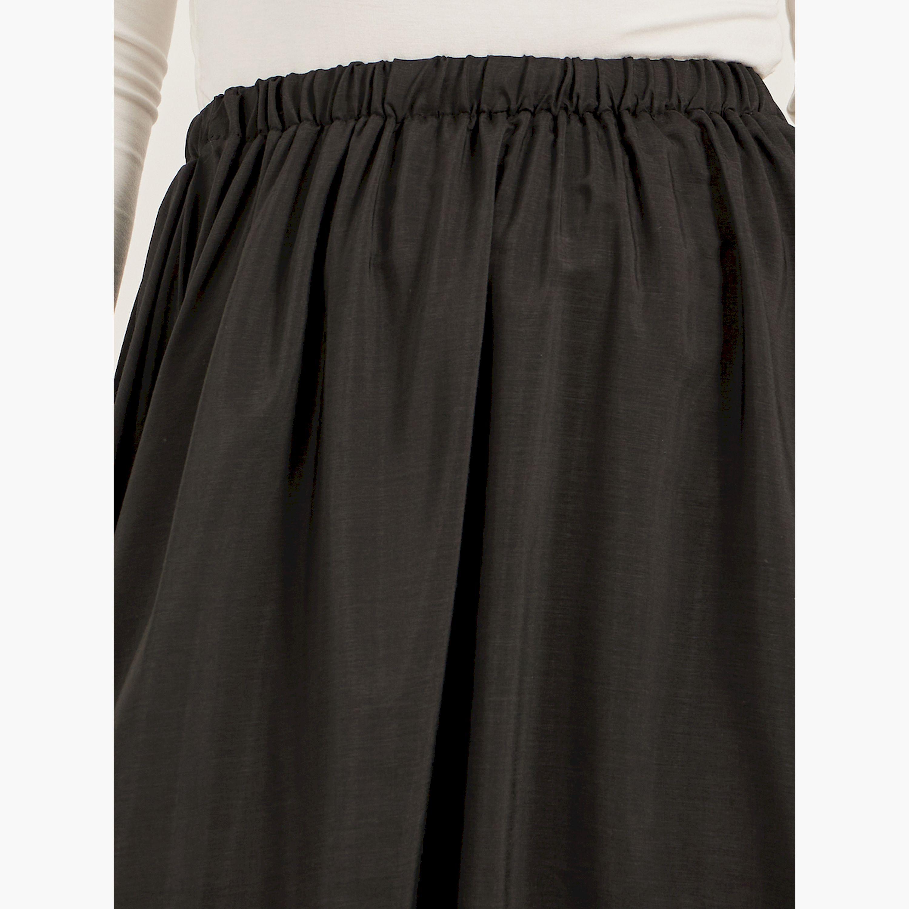 Styli Solid Elasticated Waistband A-Line Midi Skirt-women-clothing-bottoms-skirts-image-3