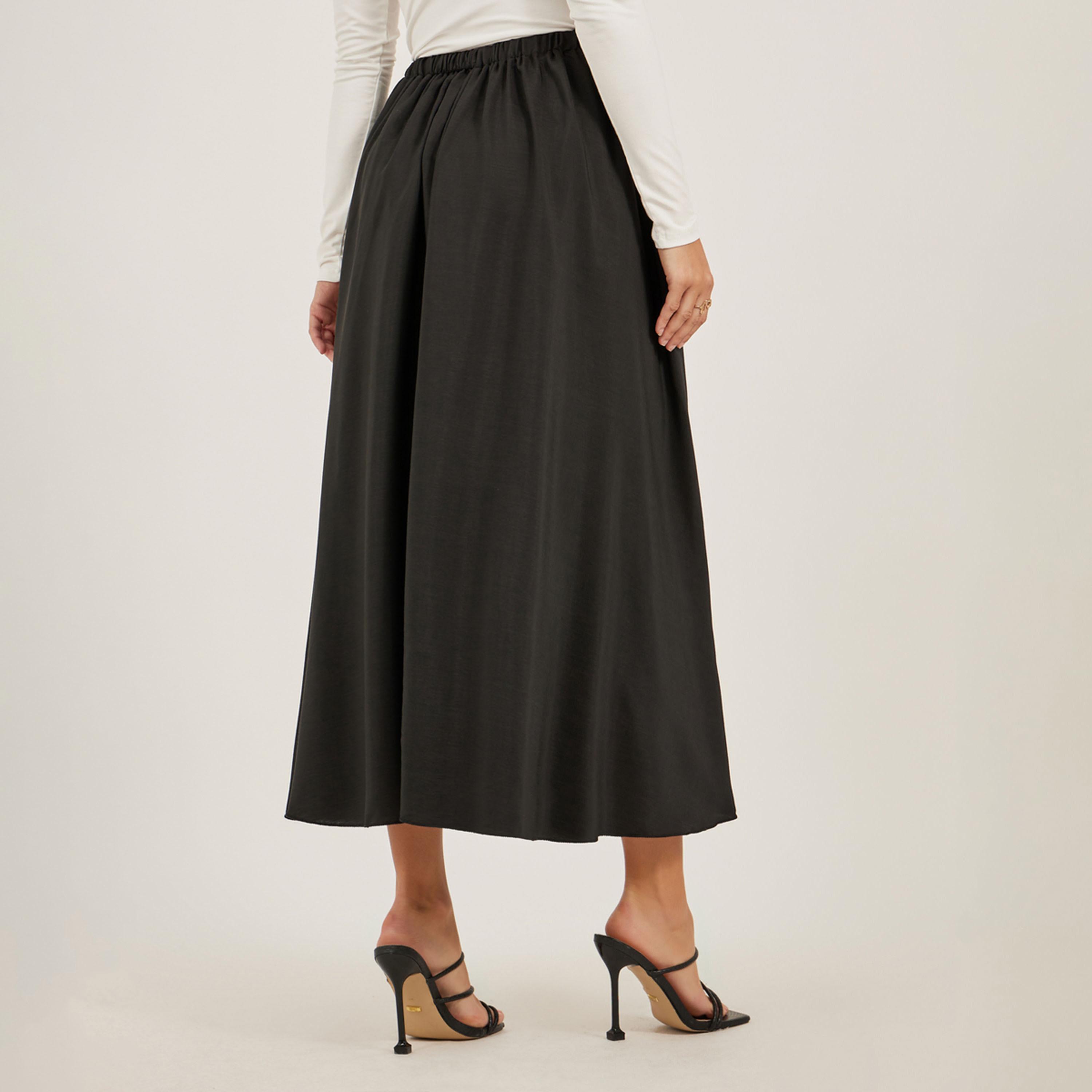 Styli Solid Elasticated Waistband A-Line Midi Skirt-women-clothing-bottoms-skirts-image-4