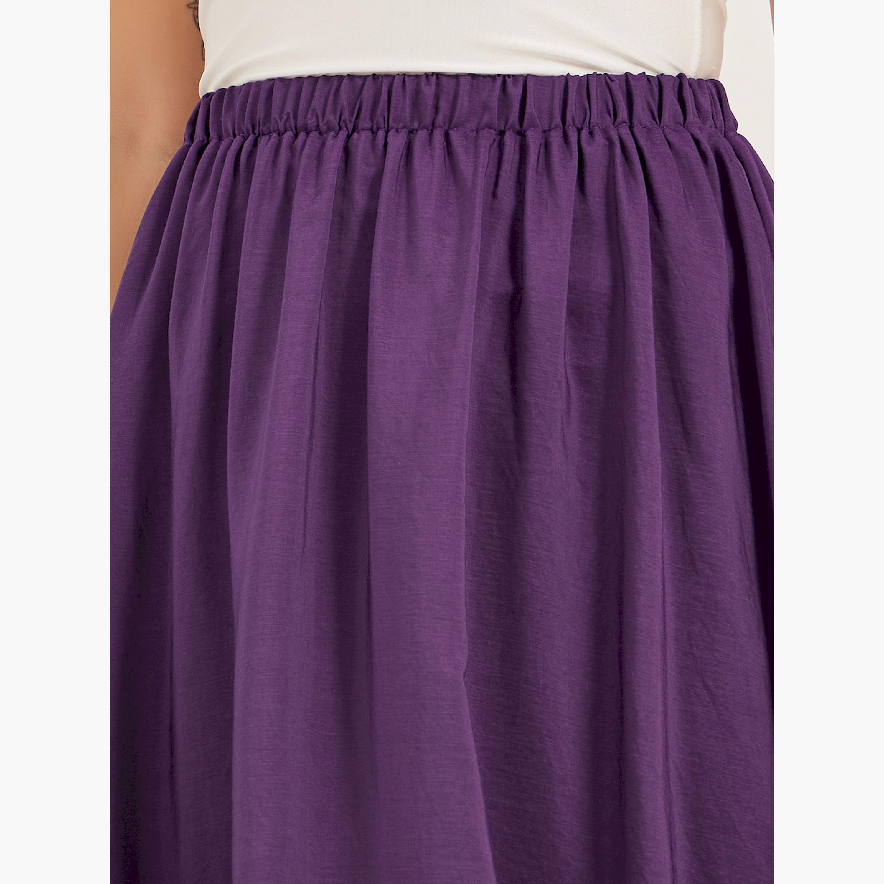 Styli Solid Elasticated Waistband A-Line Midi Skirt-women-clothing-bottoms-skirts-image-3
