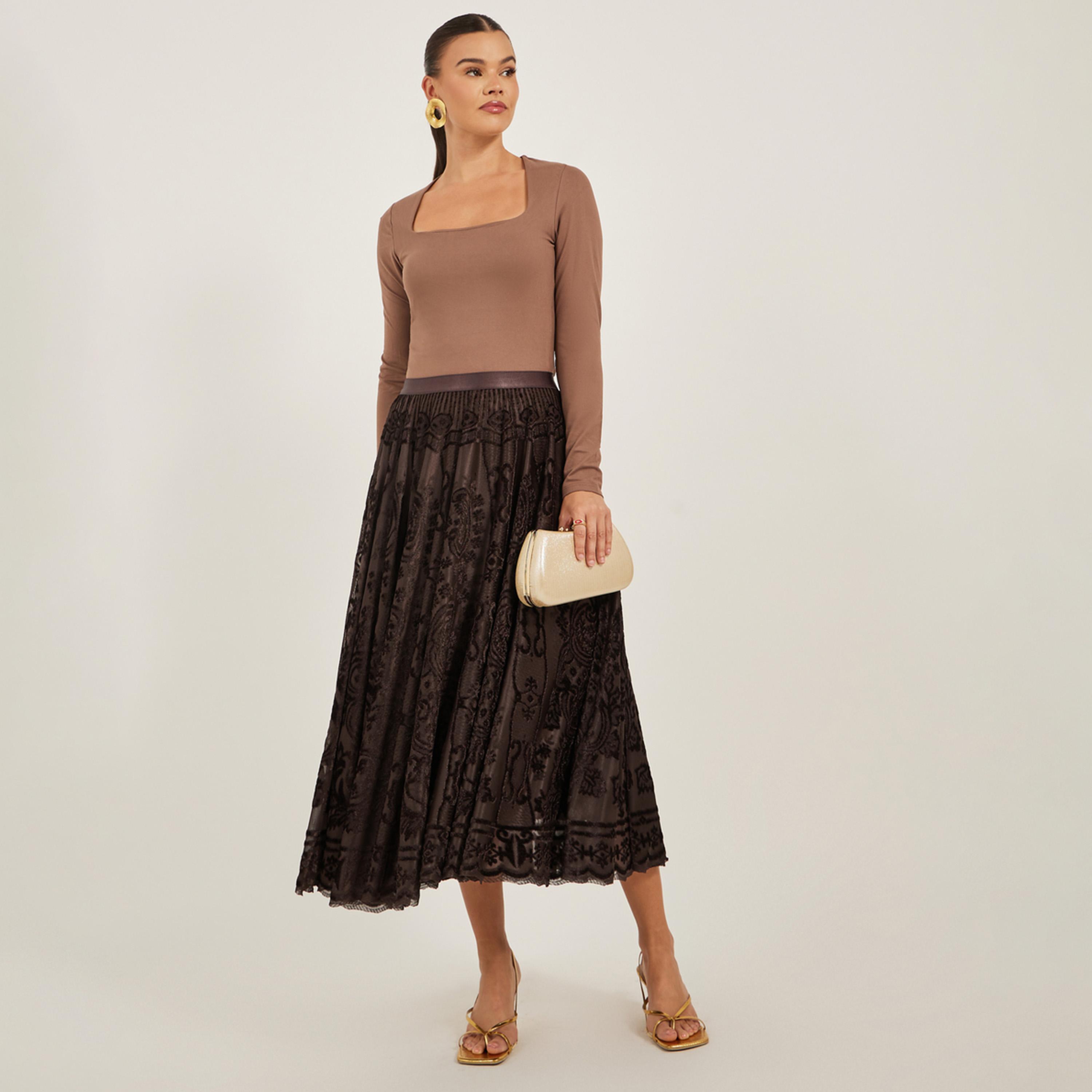 Styli Burnout Design A-Line Midi Skirt-women-clothing-bottoms-skirts-image-1