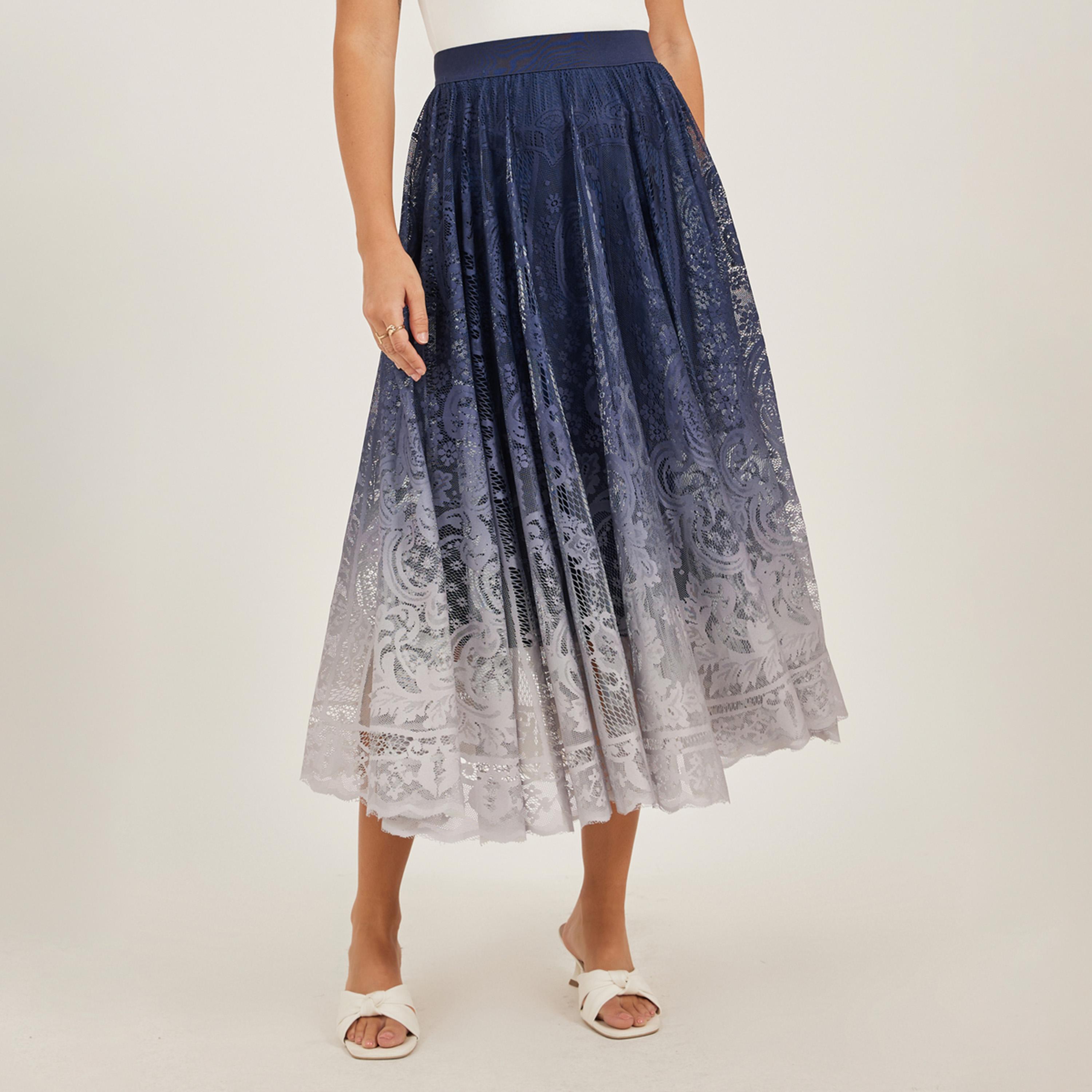 ستايلي - تنورة ميدي أومبري دانتيل بقصة A مع حزام خصر مطاطي-women-clothing-bottoms-skirts-image-2