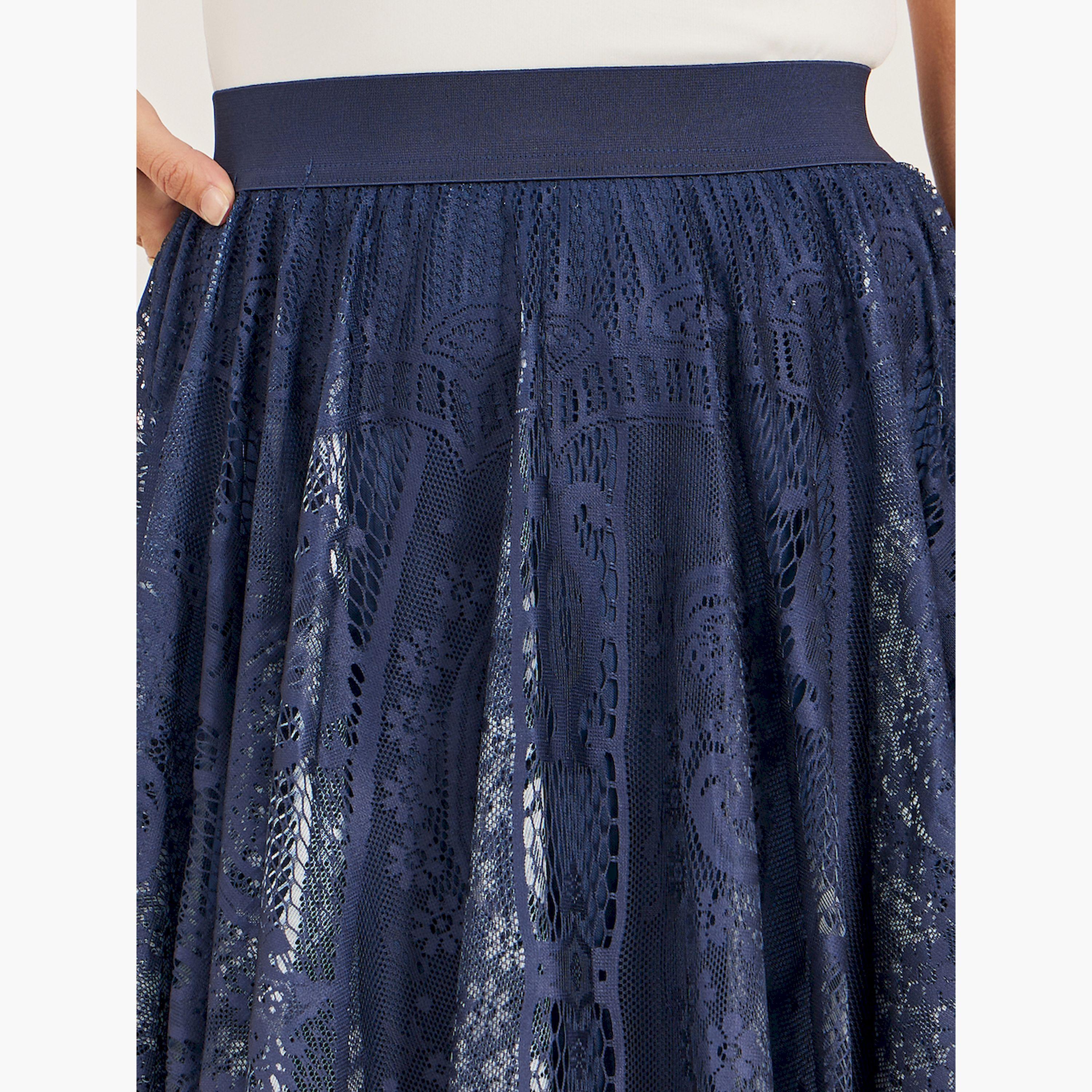 ستايلي - تنورة ميدي أومبري دانتيل بقصة A مع حزام خصر مطاطي-women-clothing-bottoms-skirts-image-3