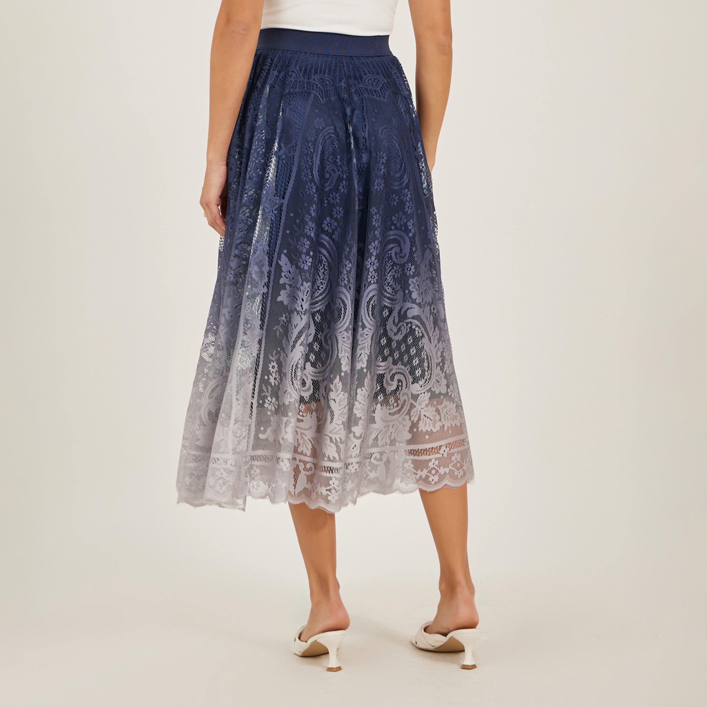 ستايلي - تنورة ميدي أومبري دانتيل بقصة A مع حزام خصر مطاطي-women-clothing-bottoms-skirts-image-4
