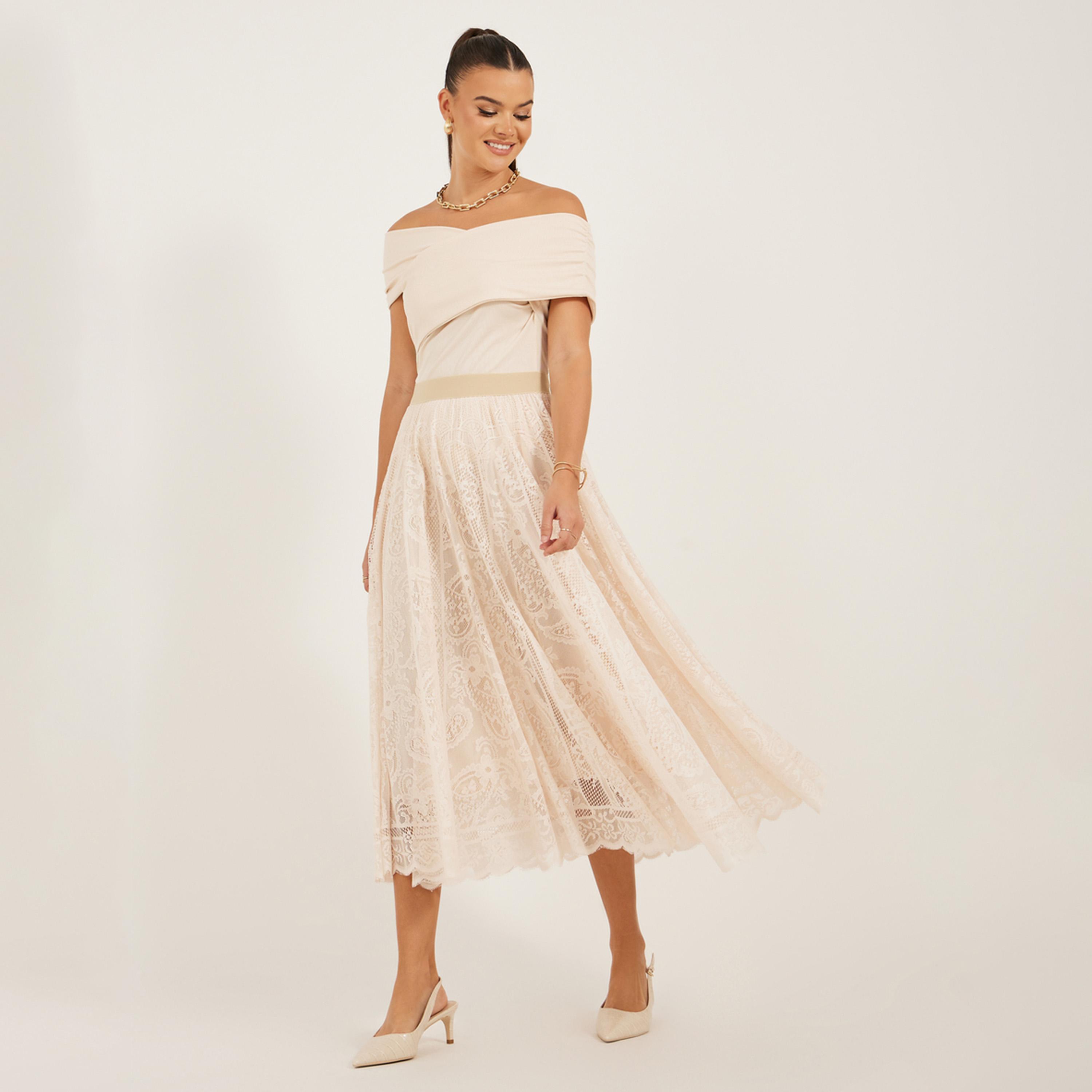 Styli Solid Asymmetric Hem Lace A-Line Midi Skirt-women-clothing-bottoms-skirts-image-1