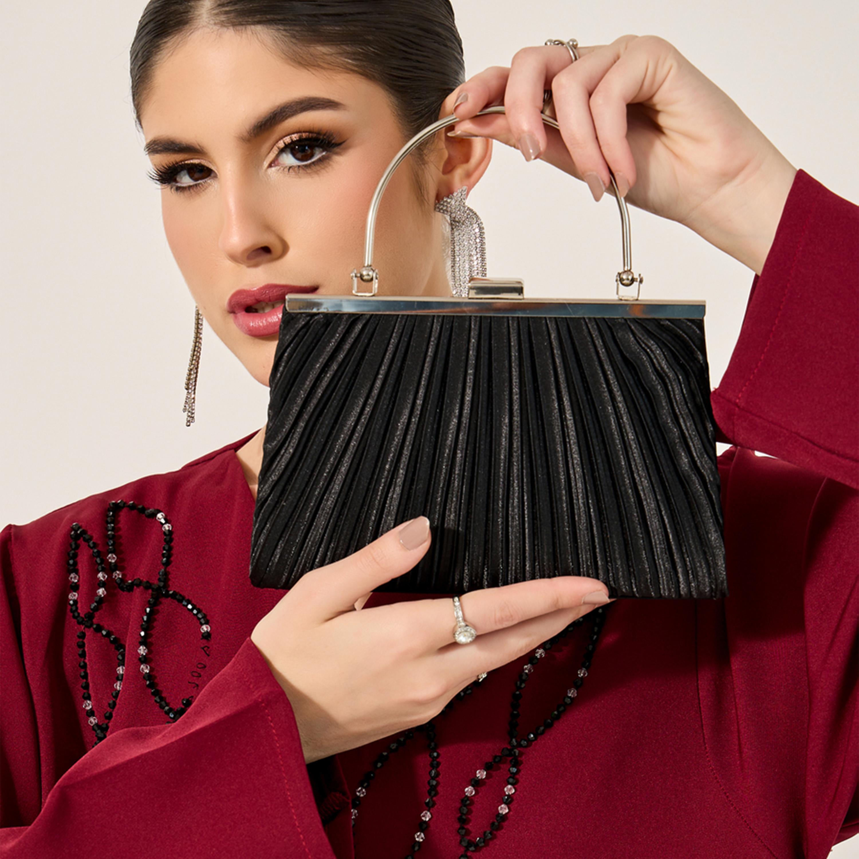 Styli Pleated Metallic Handbag with Chain Strap-women-bagsandwallets-handbags-image-2
