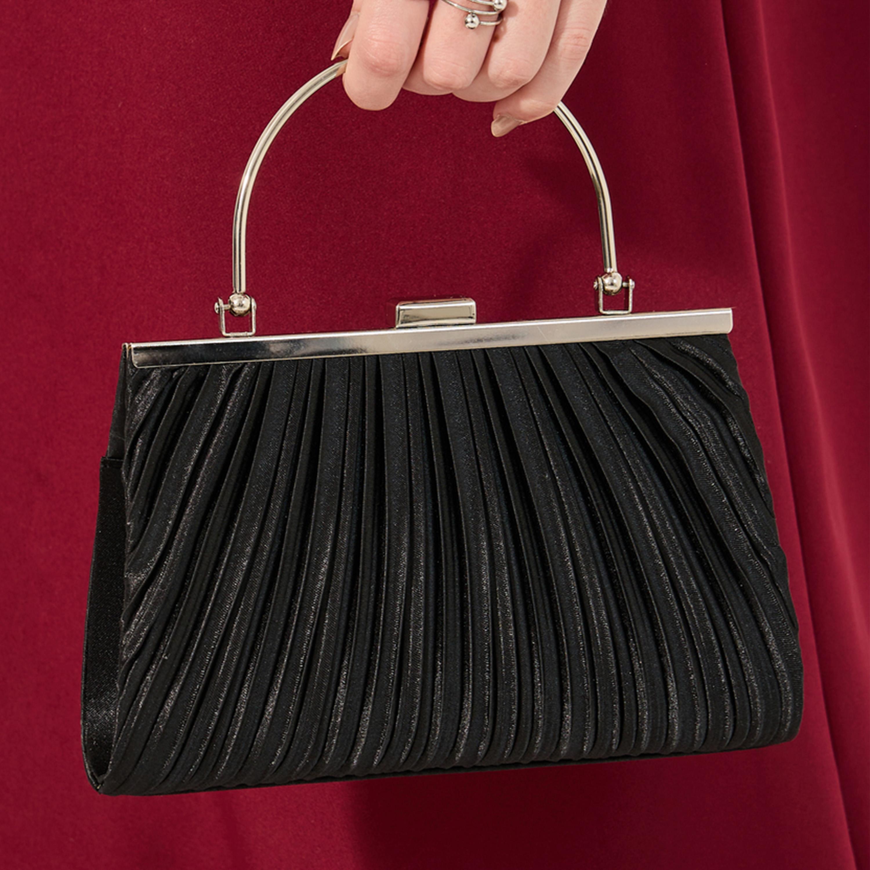 Styli Pleated Metallic Handbag with Chain Strap-women-bagsandwallets-handbags-image-3