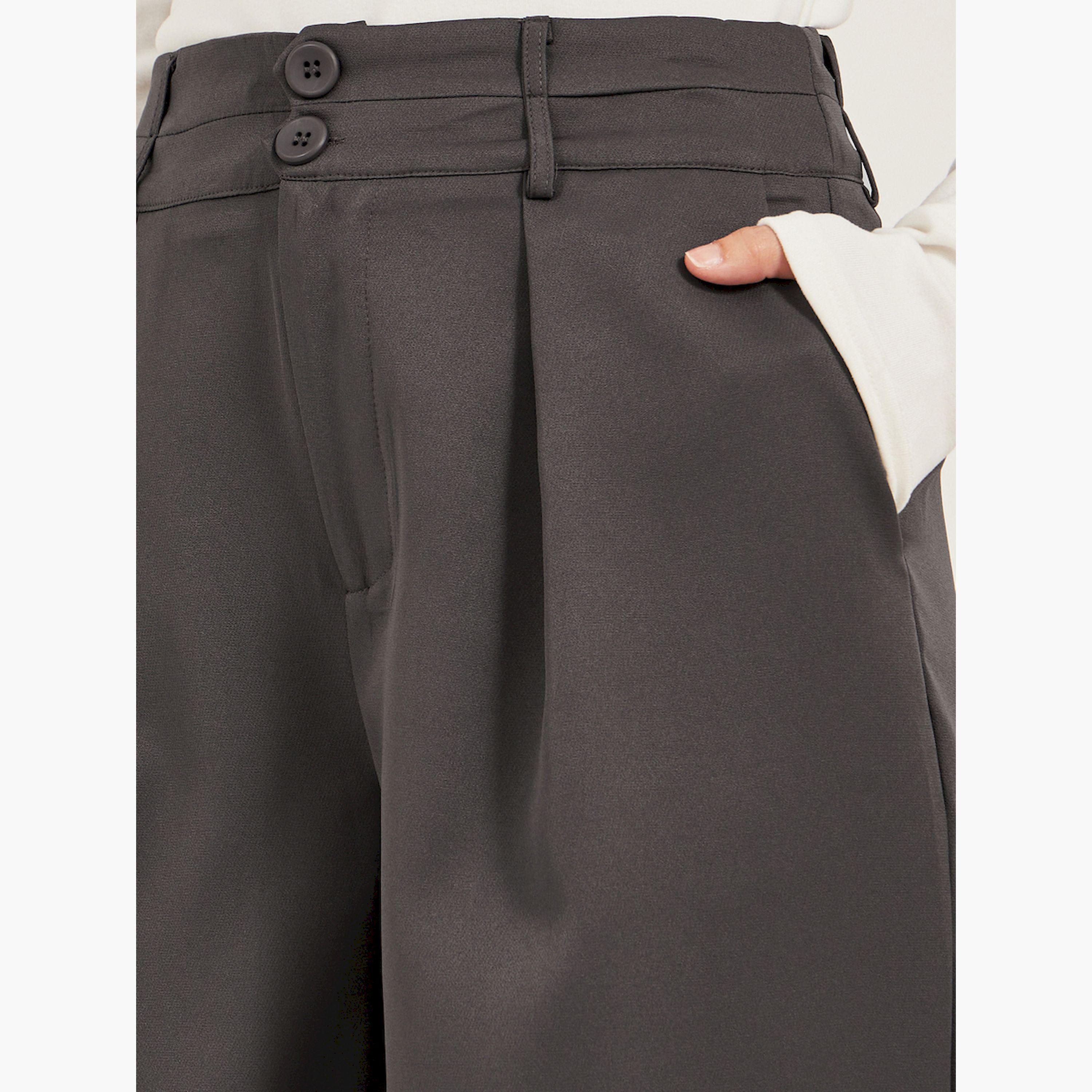 Styli Pleated Wide Leg Pants with Double Buttoned Waistband-women-clothing-bottoms-trousers-image-3