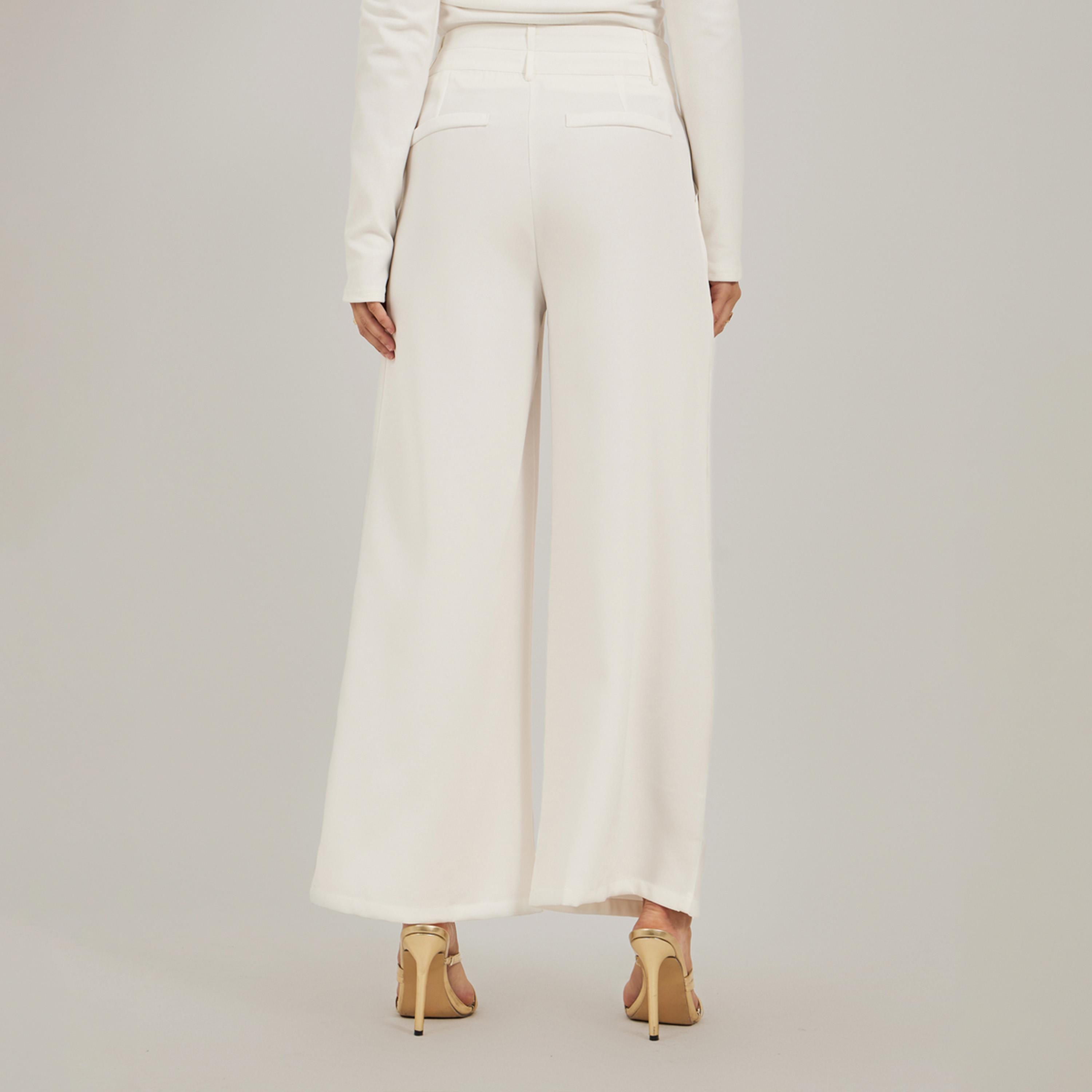 ستايلي - بنطال واسع الساق بكسرات مع حزام خصر مزدوج الأزرار-women-clothing-bottoms-trousers-image-4