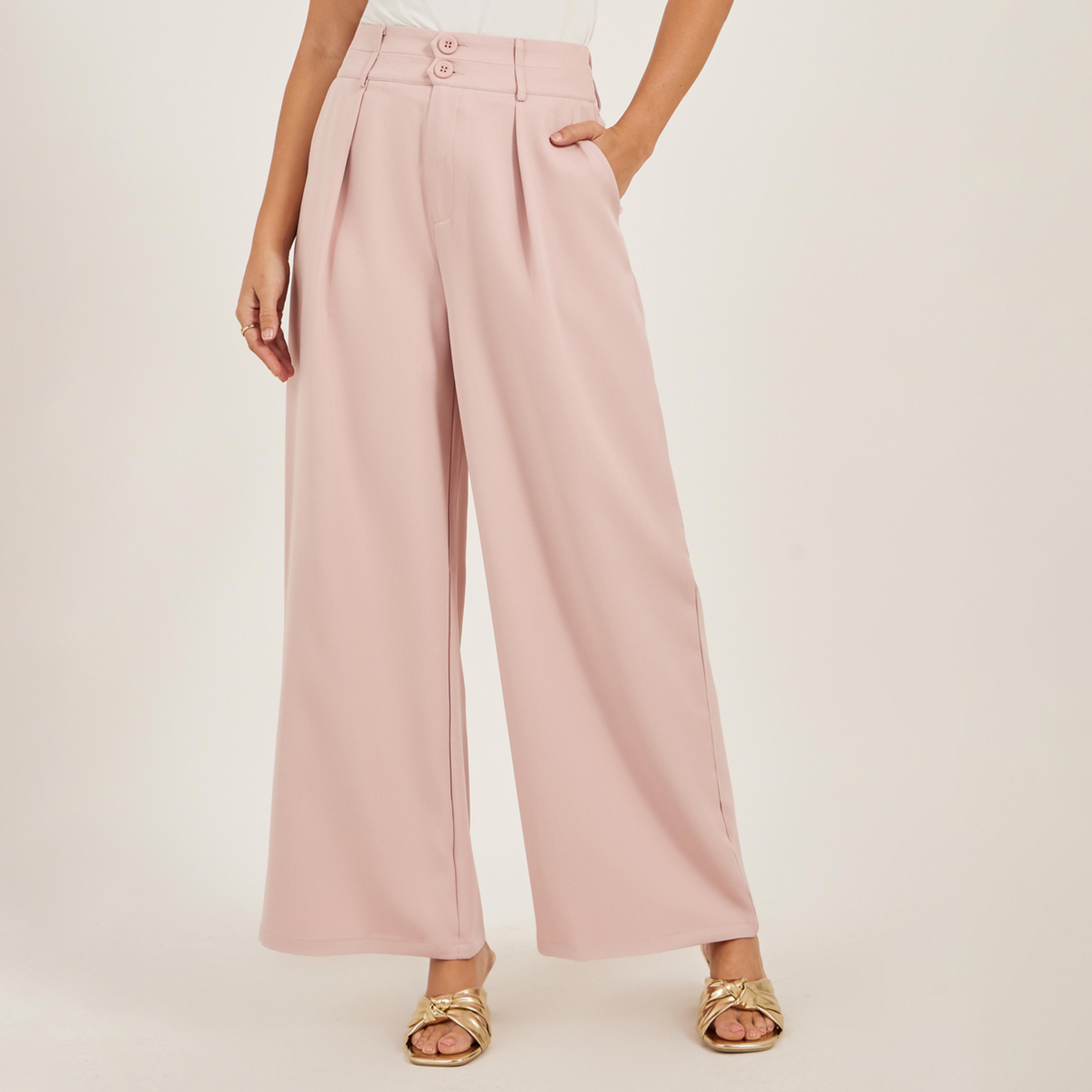Styli Pleated Wide Leg Pants with Double Buttoned Waistband-women-clothing-bottoms-trousers-image-2