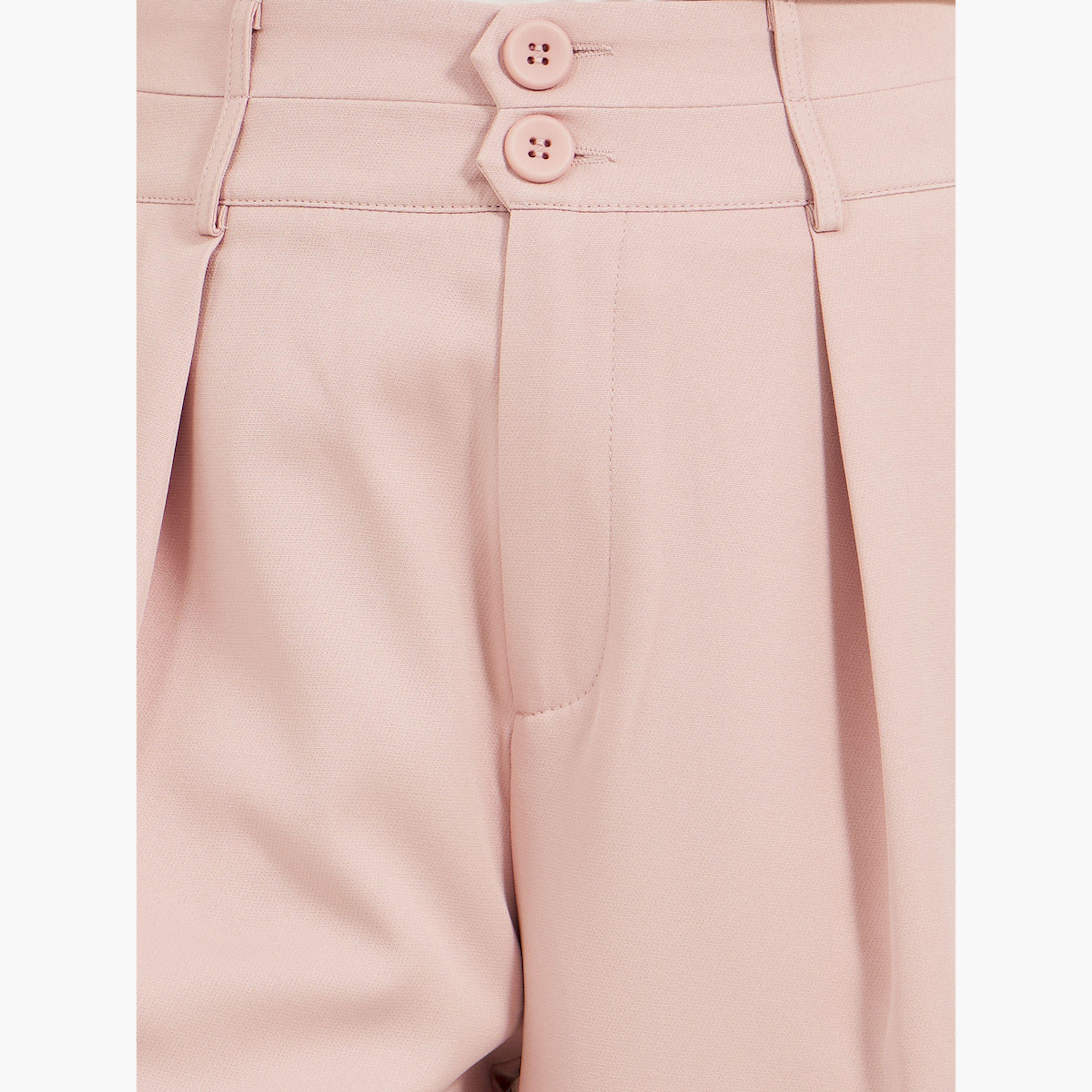 ستايلي - بنطال واسع الساق بكسرات مع حزام خصر مزدوج الأزرار-women-clothing-bottoms-trousers-image-3