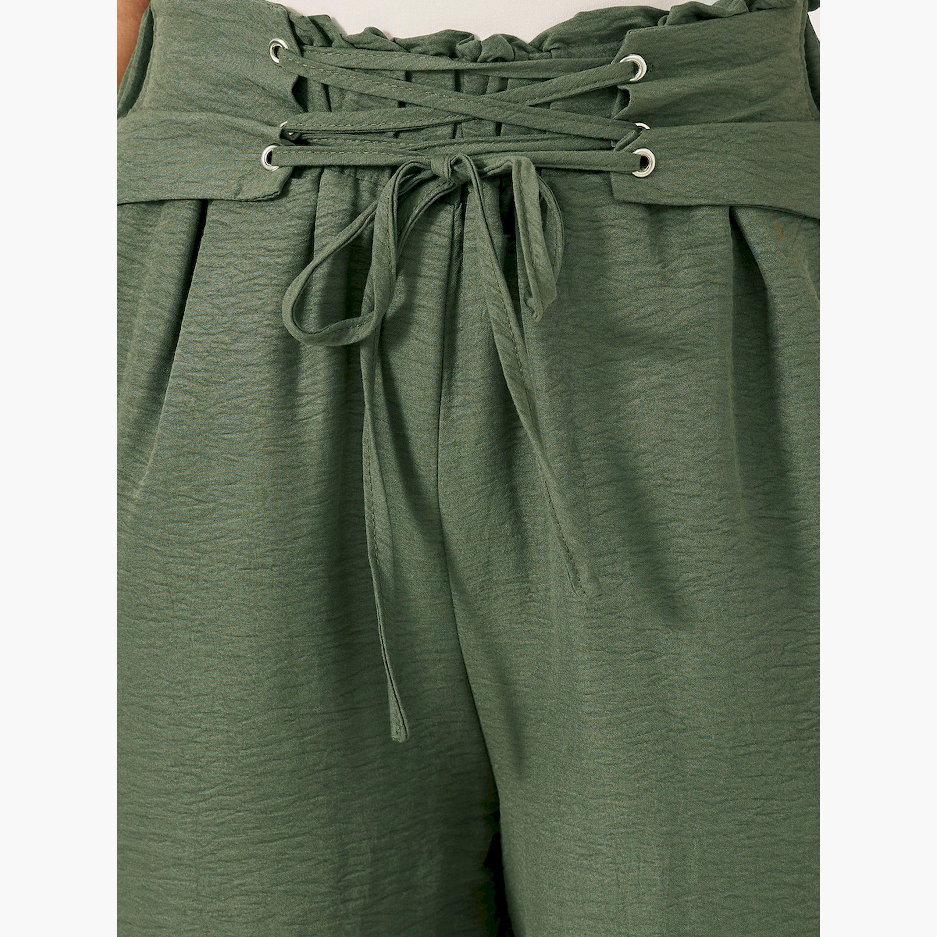ستايلي - بنطال بخصر متوسط الارتفاع وواسع الساق مع حزام خصر مزين-women-clothing-bottoms-trousers-image-3