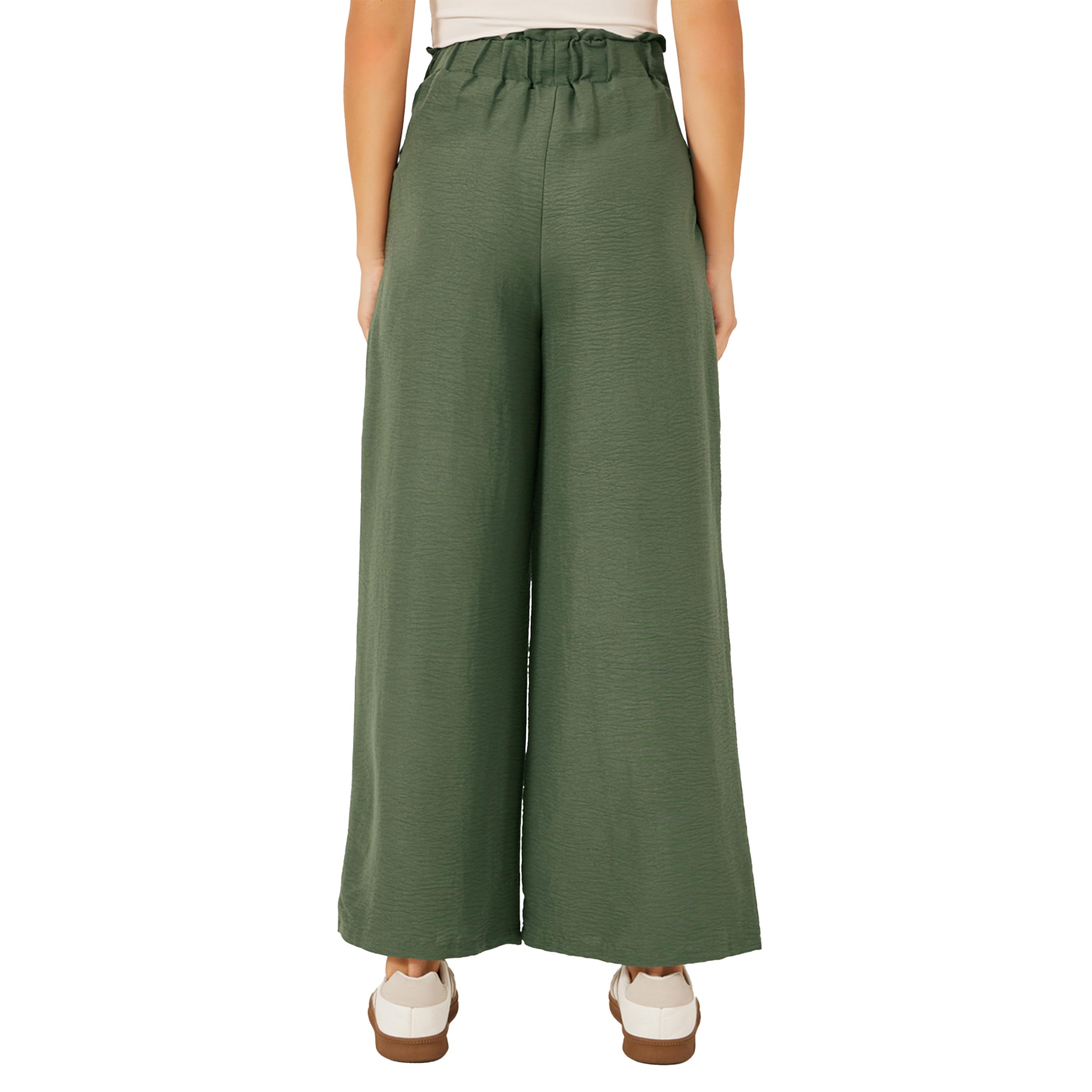 ستايلي - بنطال بخصر متوسط الارتفاع وواسع الساق مع حزام خصر مزين-women-clothing-bottoms-trousers-image-4