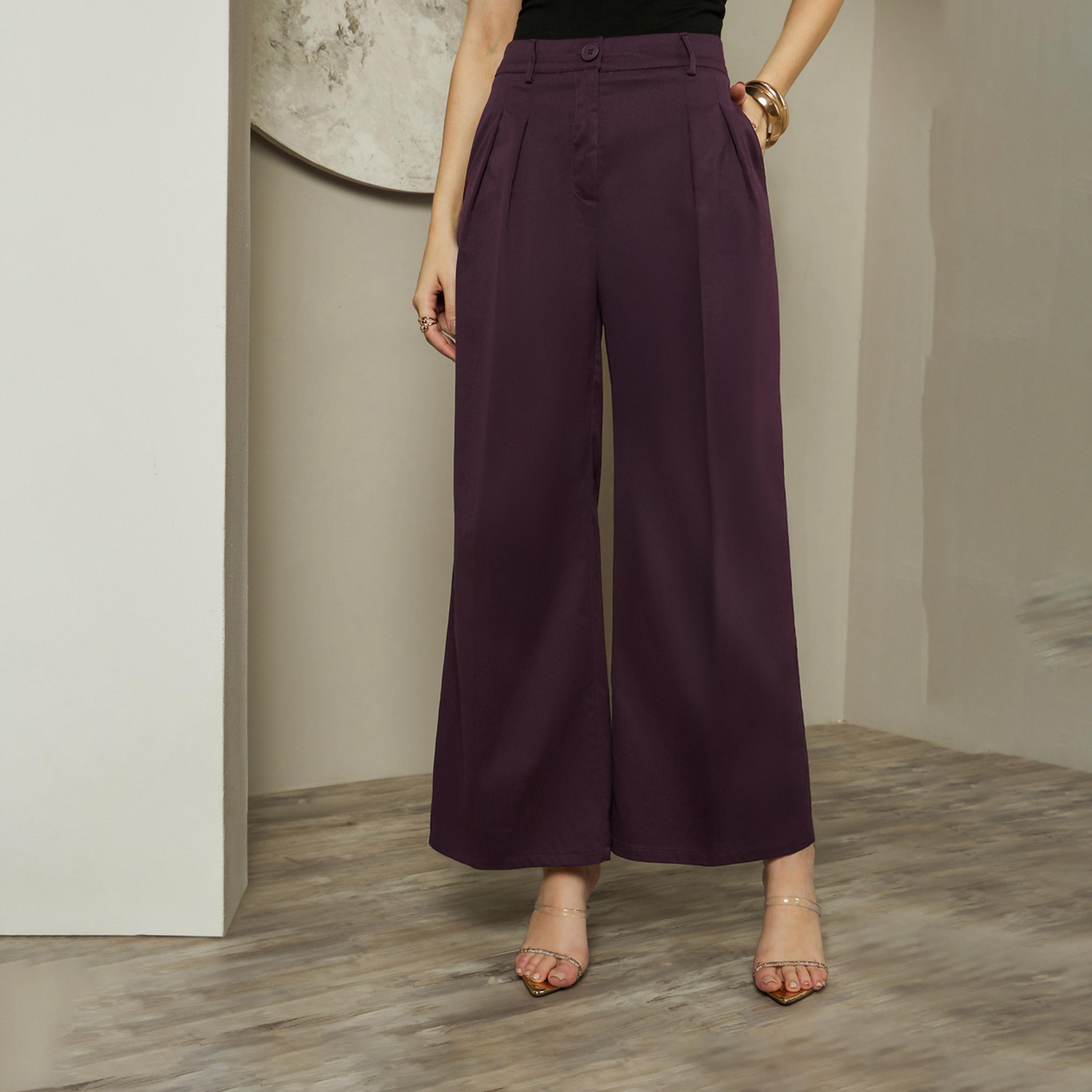 ستايلي - بنطال واسع الساق بخصر مرتفع مع حلقات حزام-women-clothing-bottoms-trousers-image-2