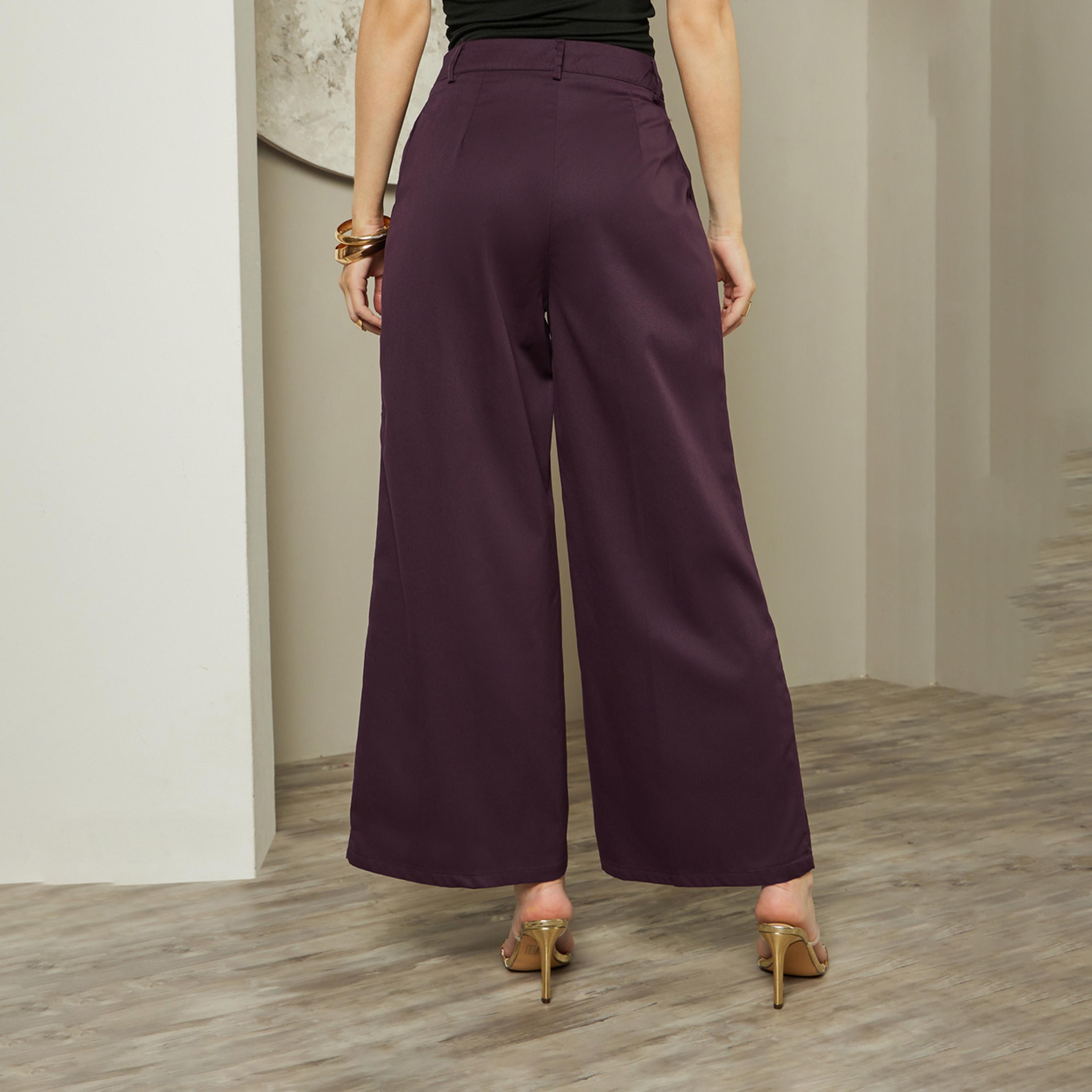 ستايلي - بنطال واسع الساق بخصر مرتفع مع حلقات حزام-women-clothing-bottoms-trousers-image-4