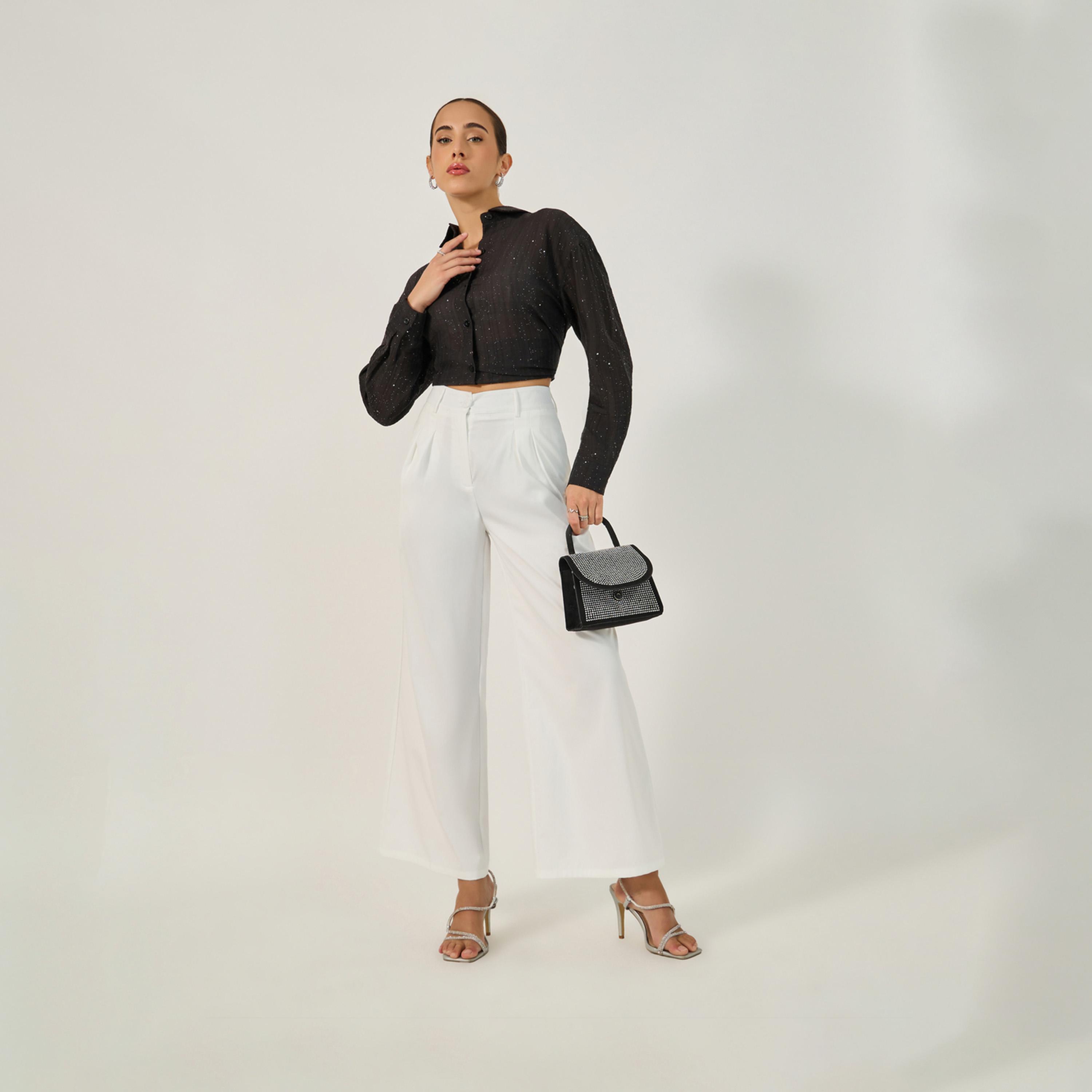 ستايلي - بنطال واسع الساق بخصر مرتفع مع حلقات حزام-women-clothing-bottoms-trousers-image-1