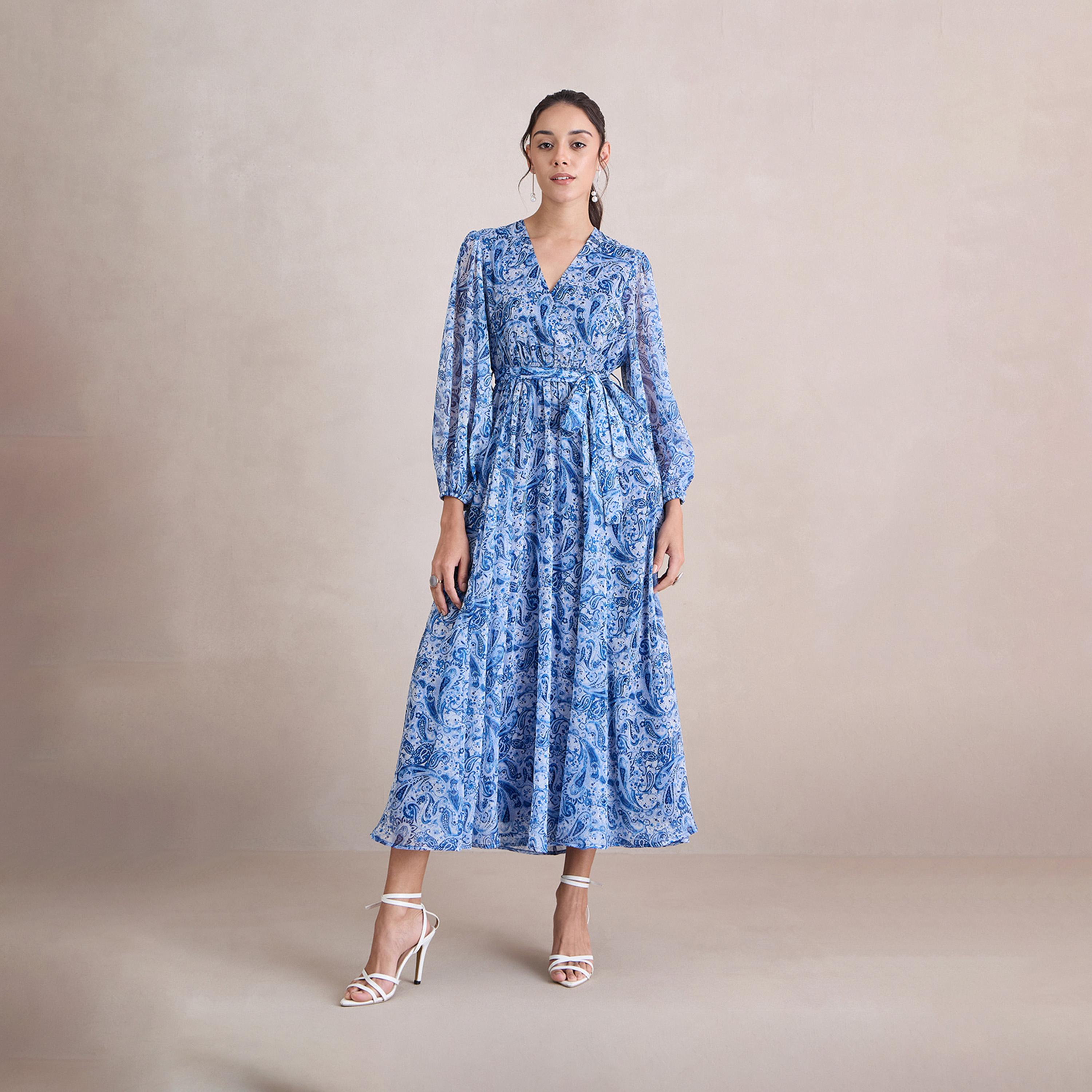 Femmella X Styli Paisley Print Balloon Sleeve Wrap Maxi Dress-women-clothing-dresses-image-1