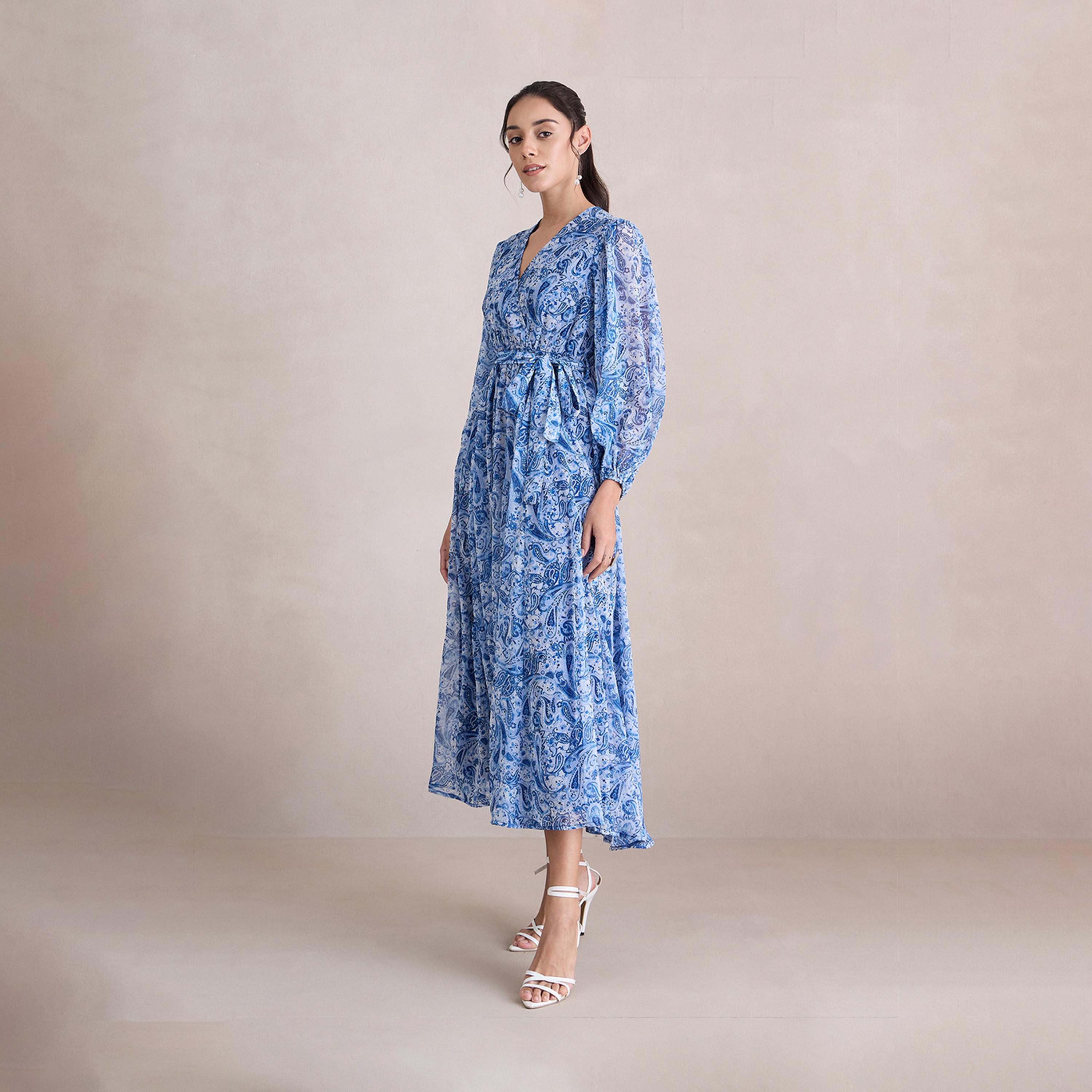 فيميلا × ستايلي - فستان ماكسي بطبعة بيزلي وأكمام منفوخة-women-clothing-dresses-image-2