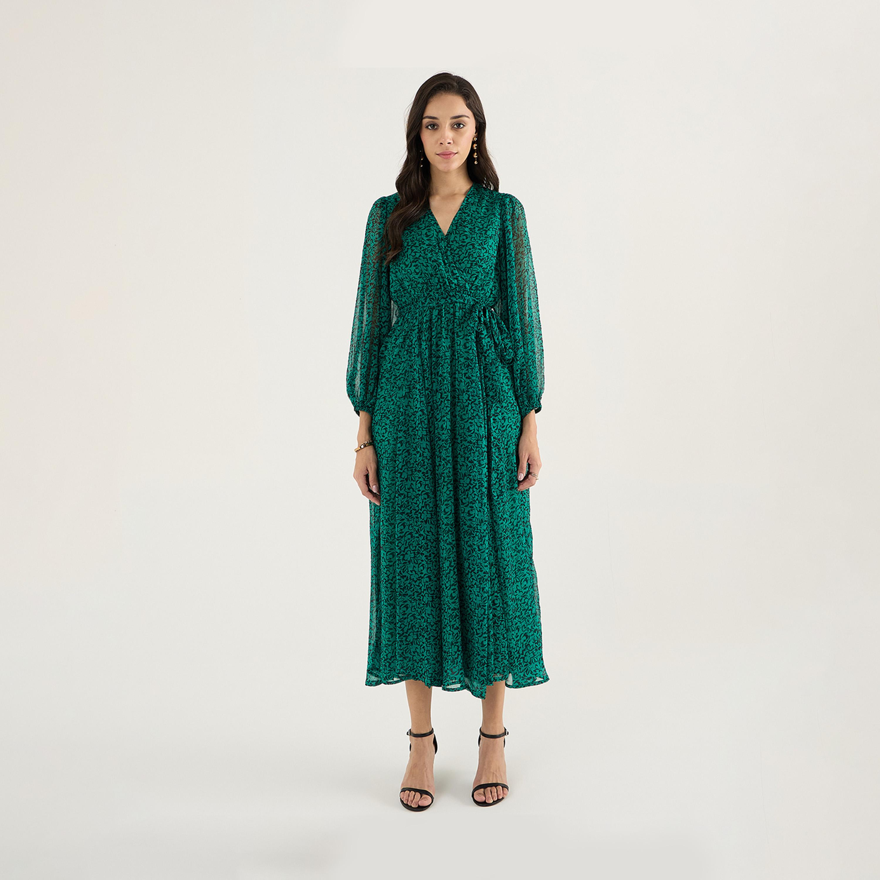 فيميلا × ستايلي - فستان ماكسي بطبعات الأزهار بأكمام منفوخة-women-clothing-dresses-image-1