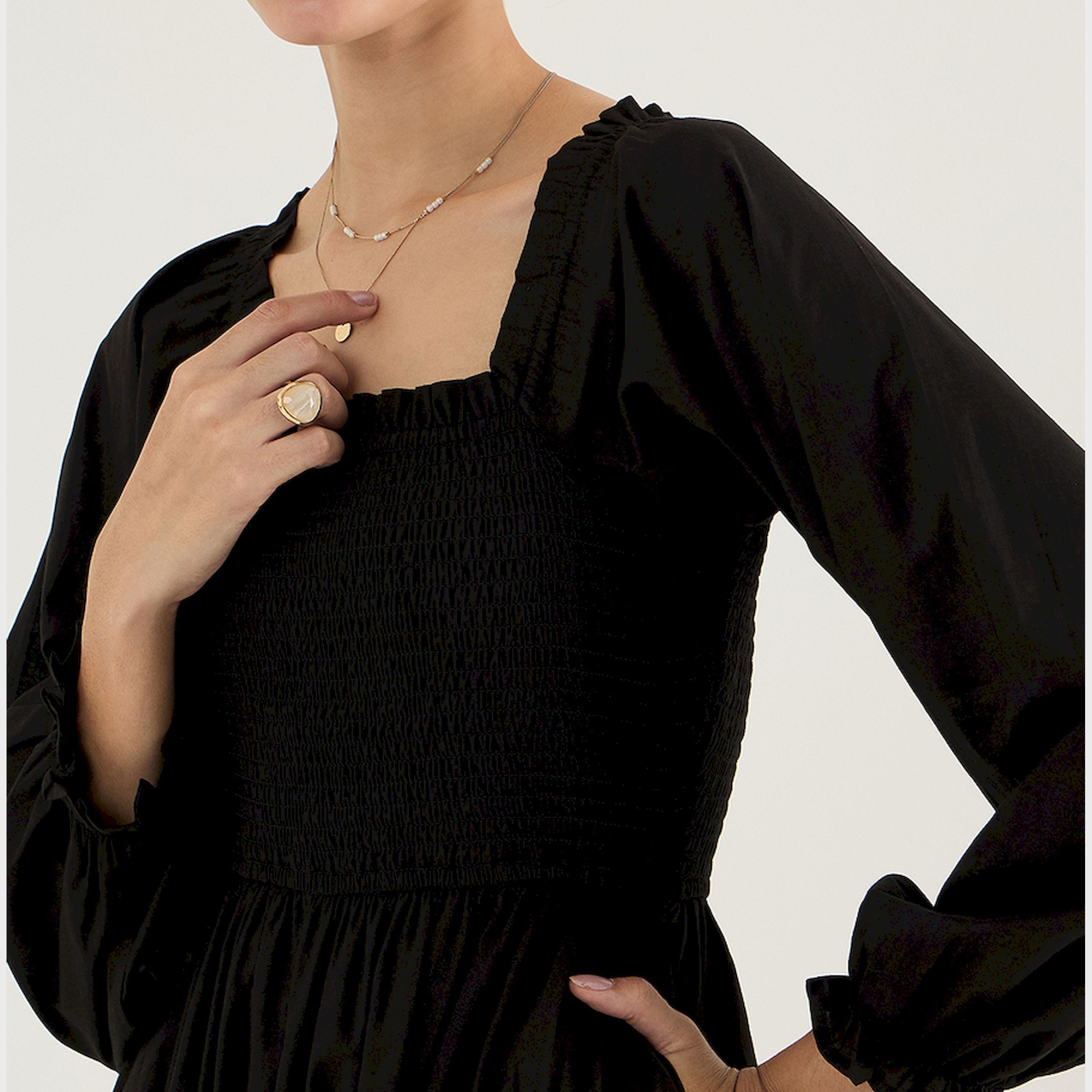 Femmella X Styli Balloon Sleeve Cotton Maxi Dress With Smocked Detail-women-clothing-dresses-image-5