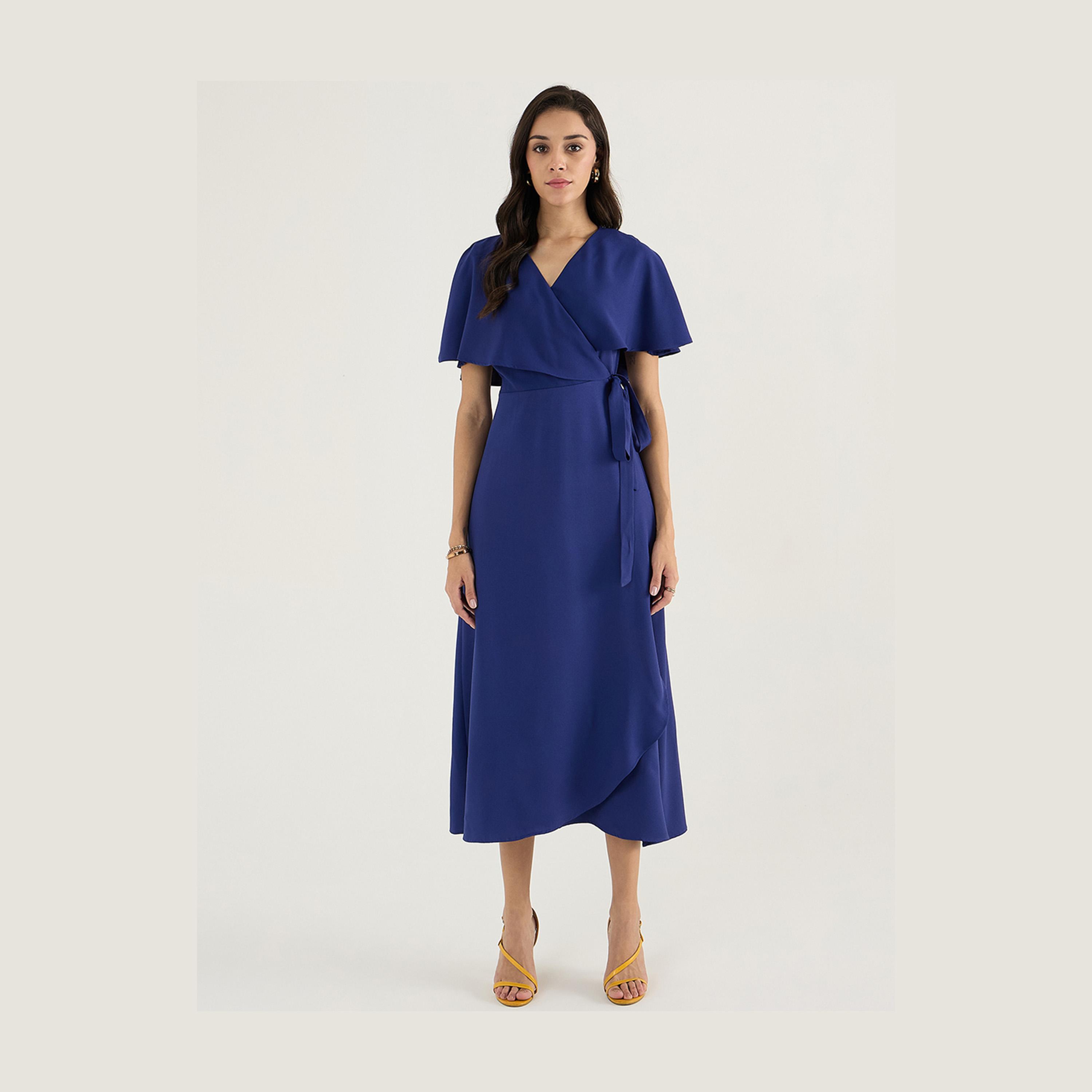 Femmella X Styli V Neck Wrap Maxi Dress With Tie-Up Belt-women-clothing-dresses-image-1