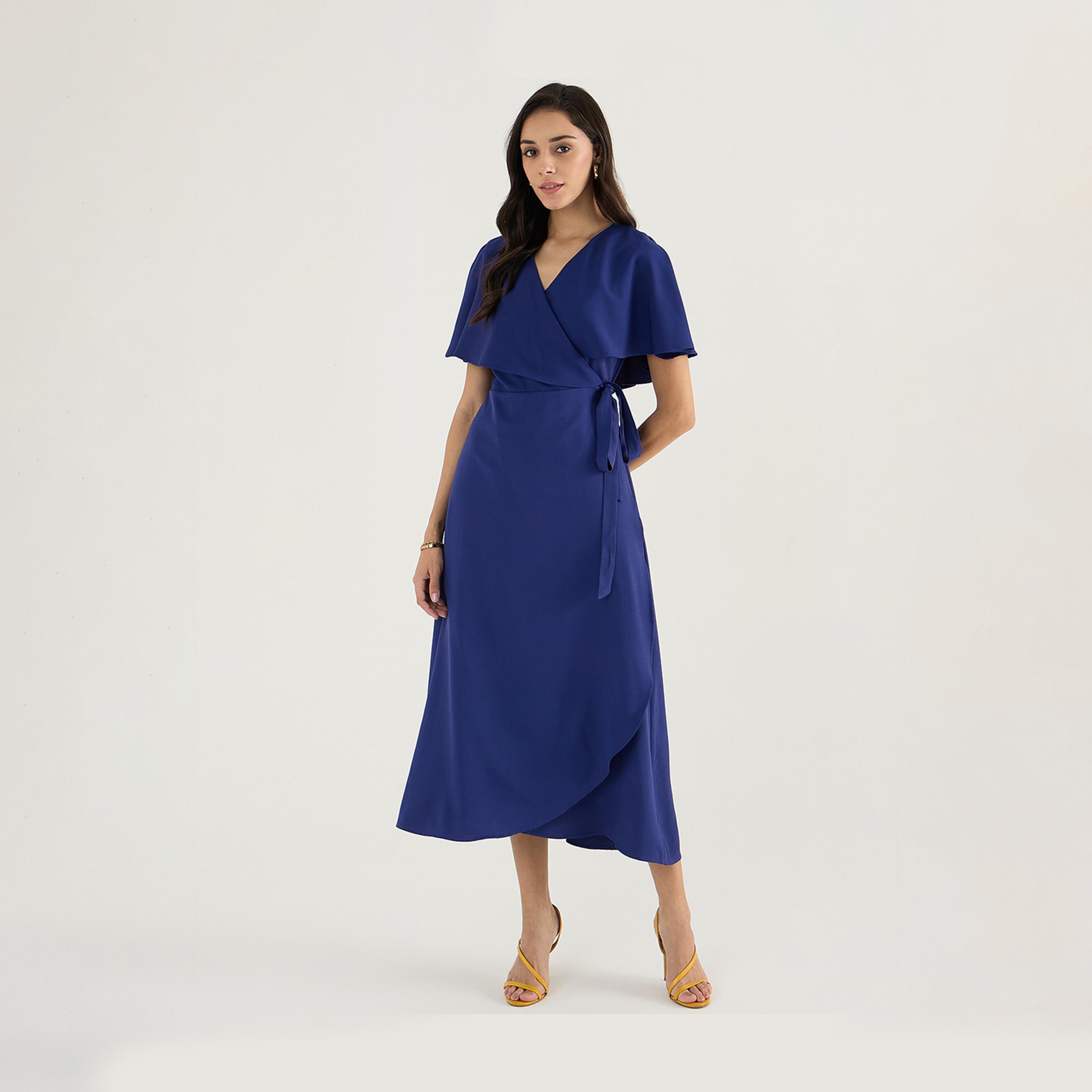Femmella X Styli V Neck Wrap Maxi Dress With Tie-Up Belt-women-clothing-dresses-image-2