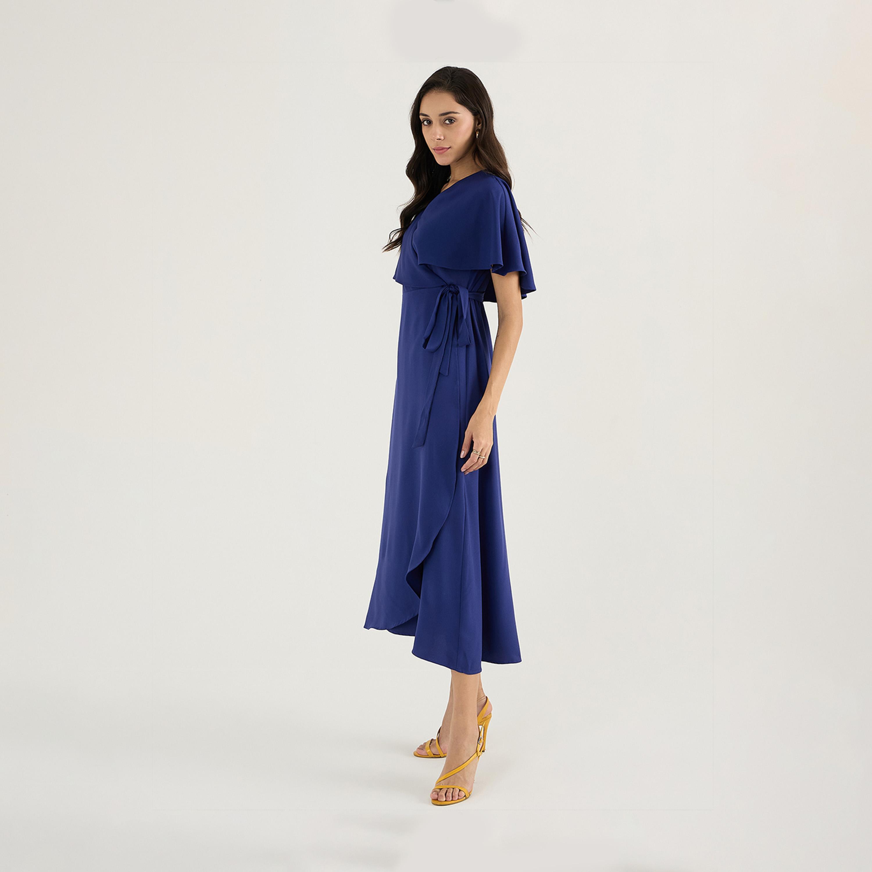 Femmella X Styli V Neck Wrap Maxi Dress With Tie-Up Belt-women-clothing-dresses-image-3
