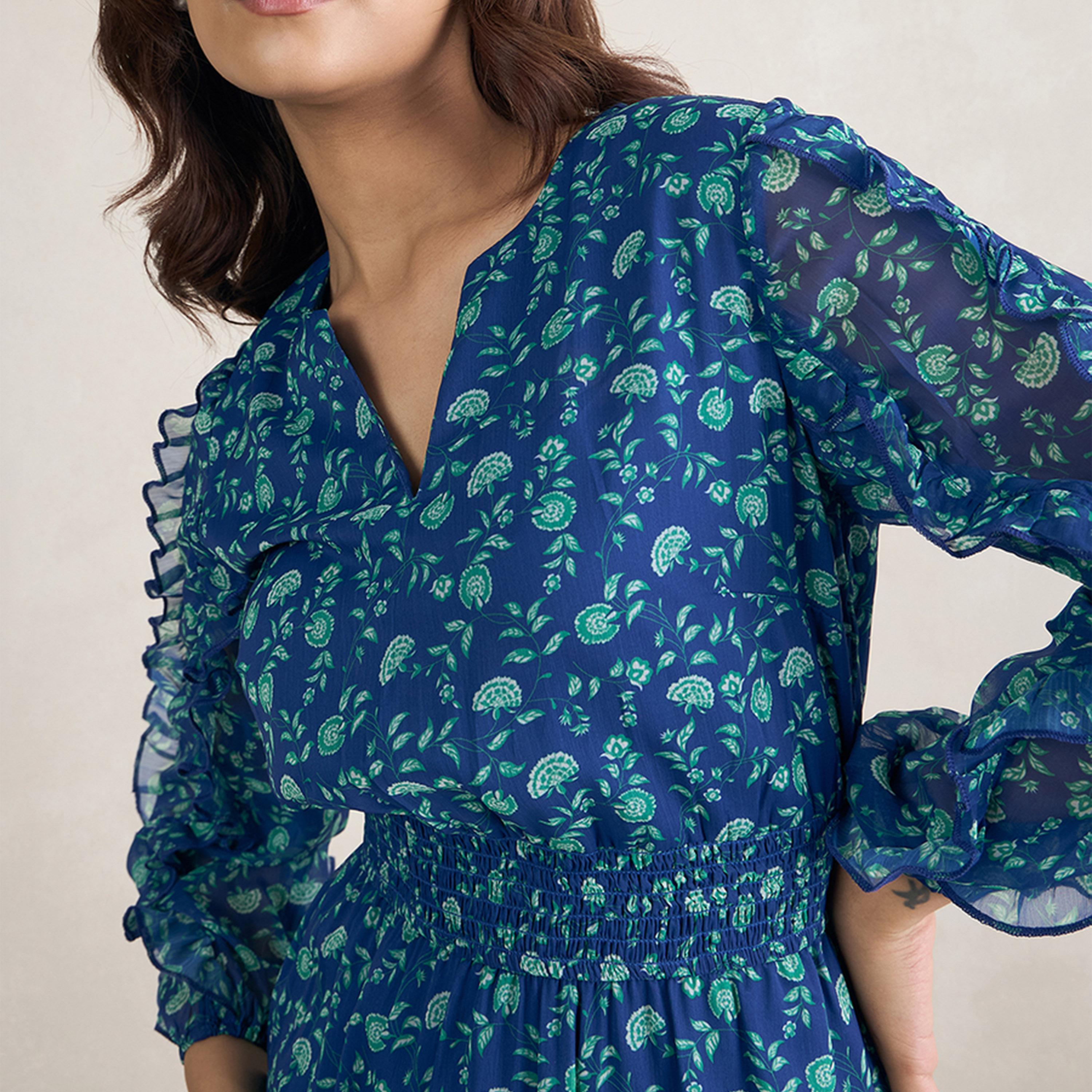Femmella X Styli Floral Print Ruffle Detail Notch Neck Maxi Dress-women-clothing-dresses-image-3