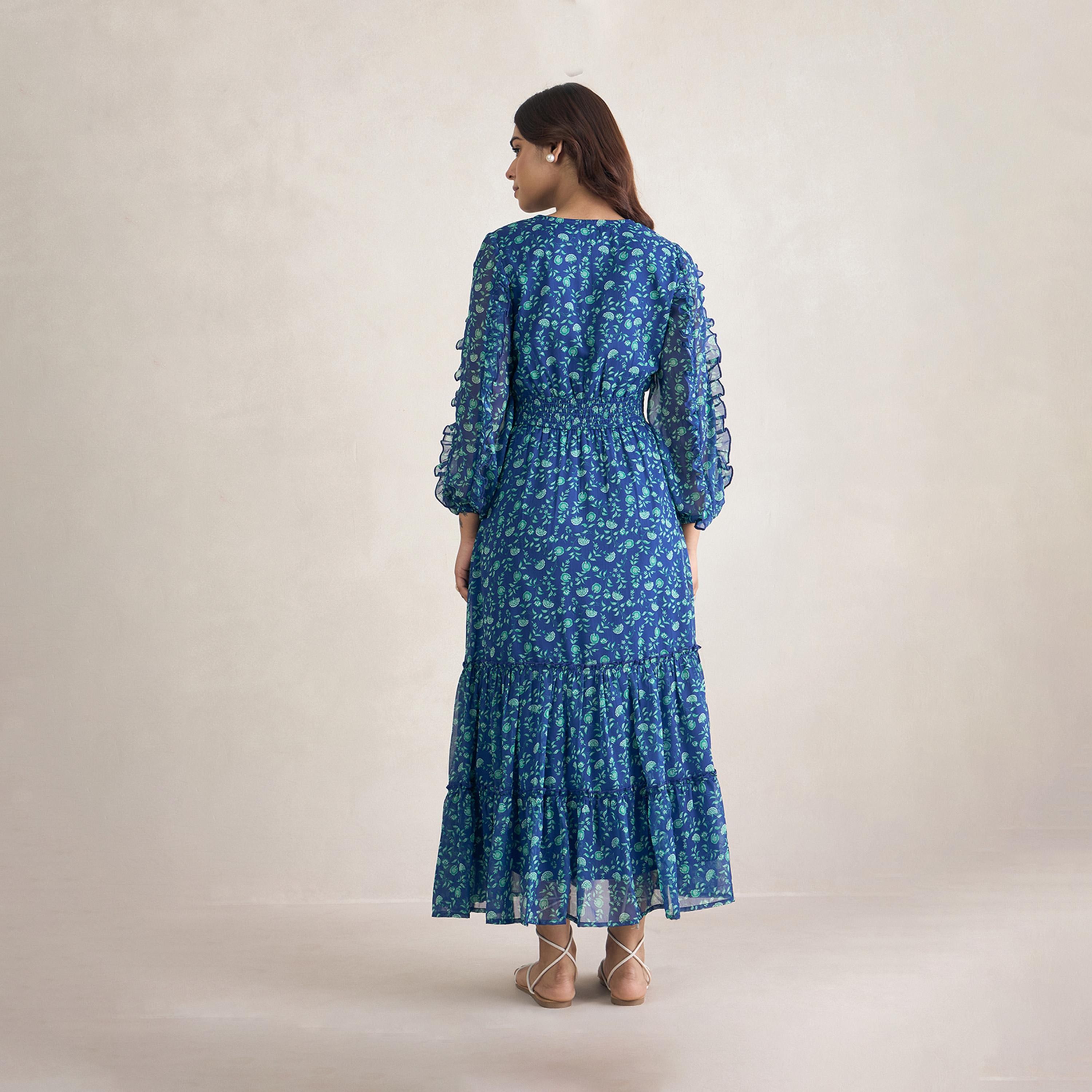 Femmella X Styli Floral Print Ruffle Detail Notch Neck Maxi Dress-women-clothing-dresses-image-6
