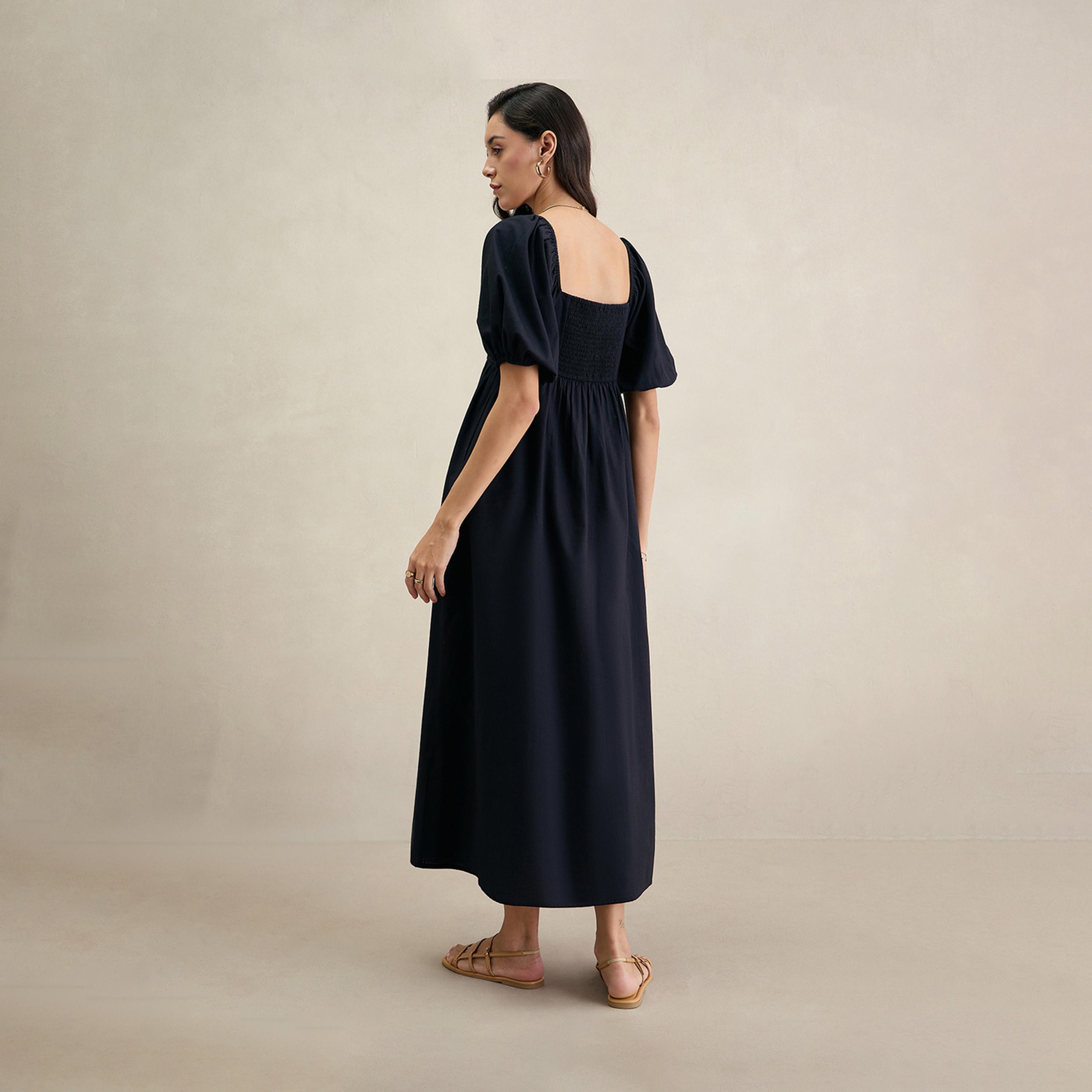 Femmella X Styli Cotton Puff Sleeves Square Neck Maxi Dress-women-clothing-dresses-image-2