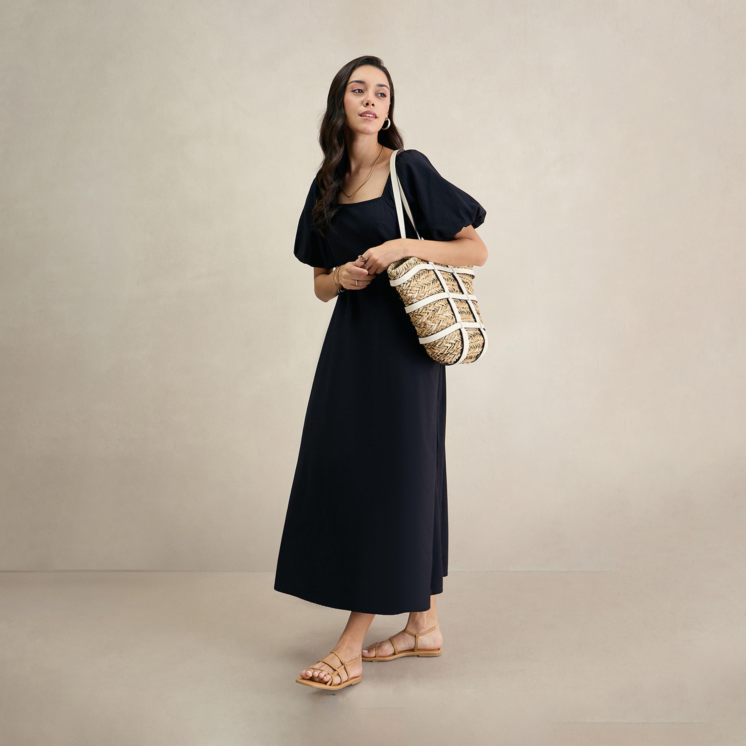 Femmella X Styli Cotton Puff Sleeves Square Neck Maxi Dress-women-clothing-dresses-image-6