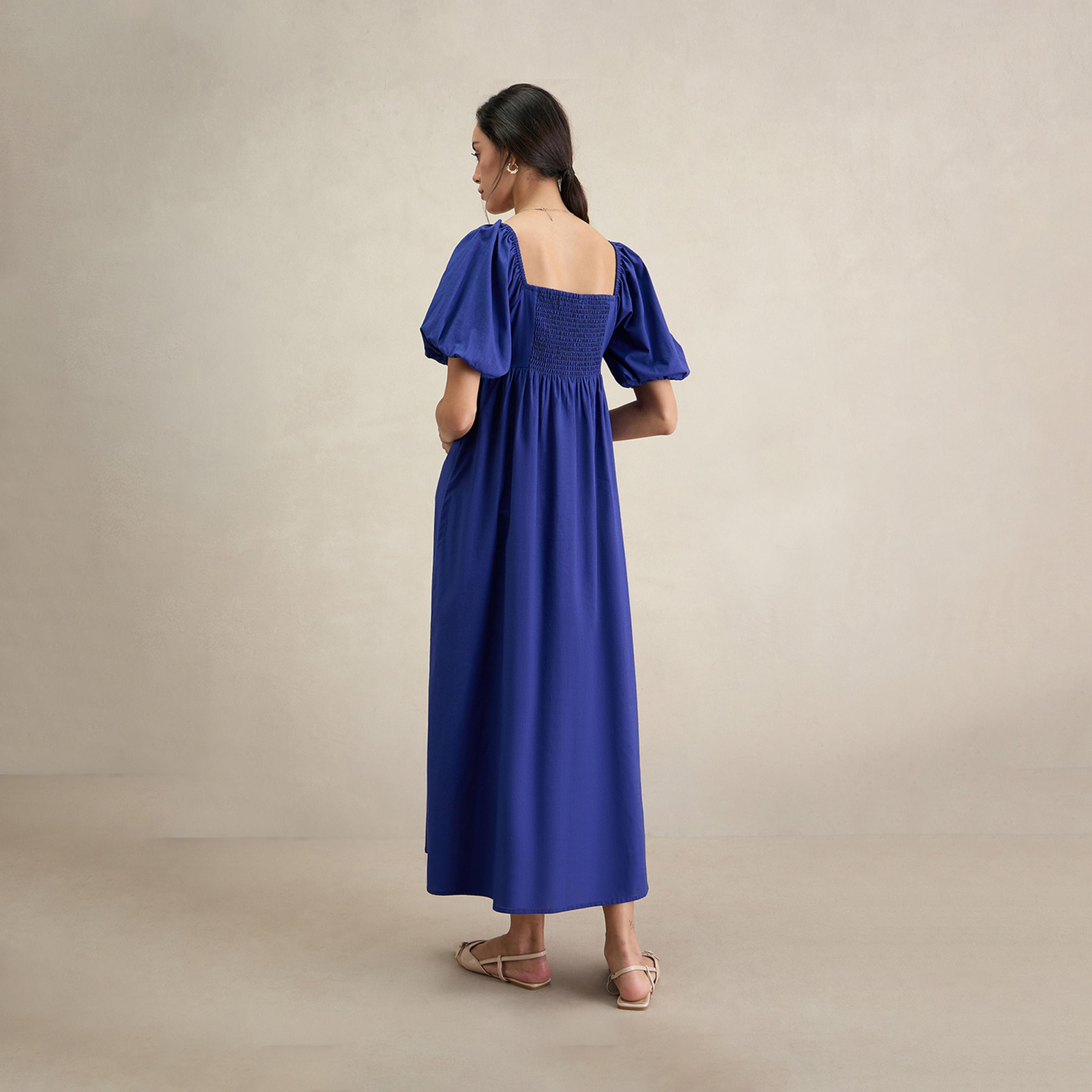 فيميلا × ستايلي - فستان ماكسي من القطن بأكمام منفوخة ورقبة مربعة-women-clothing-dresses-image-2