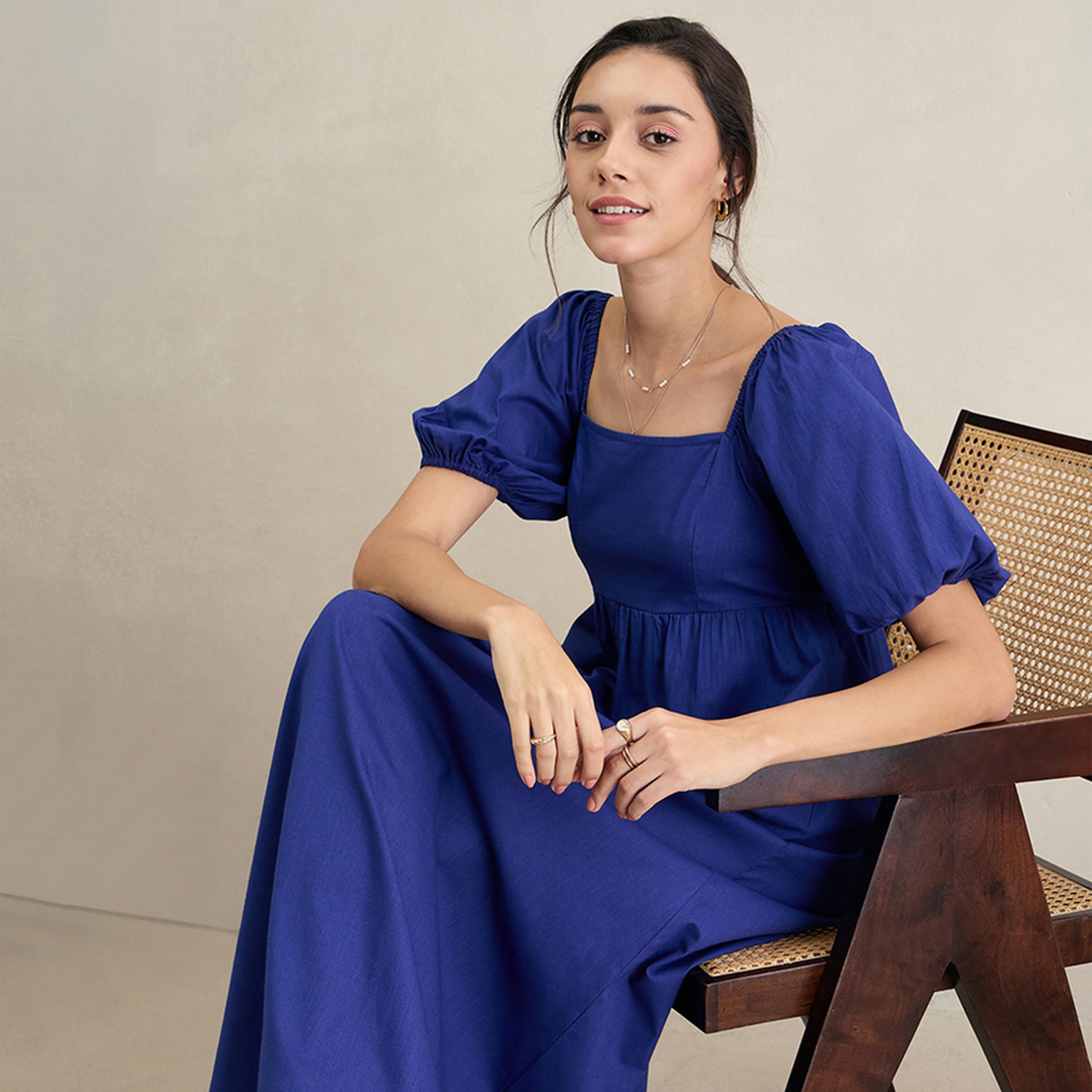 فيميلا × ستايلي - فستان ماكسي من القطن بأكمام منفوخة ورقبة مربعة-women-clothing-dresses-image-6