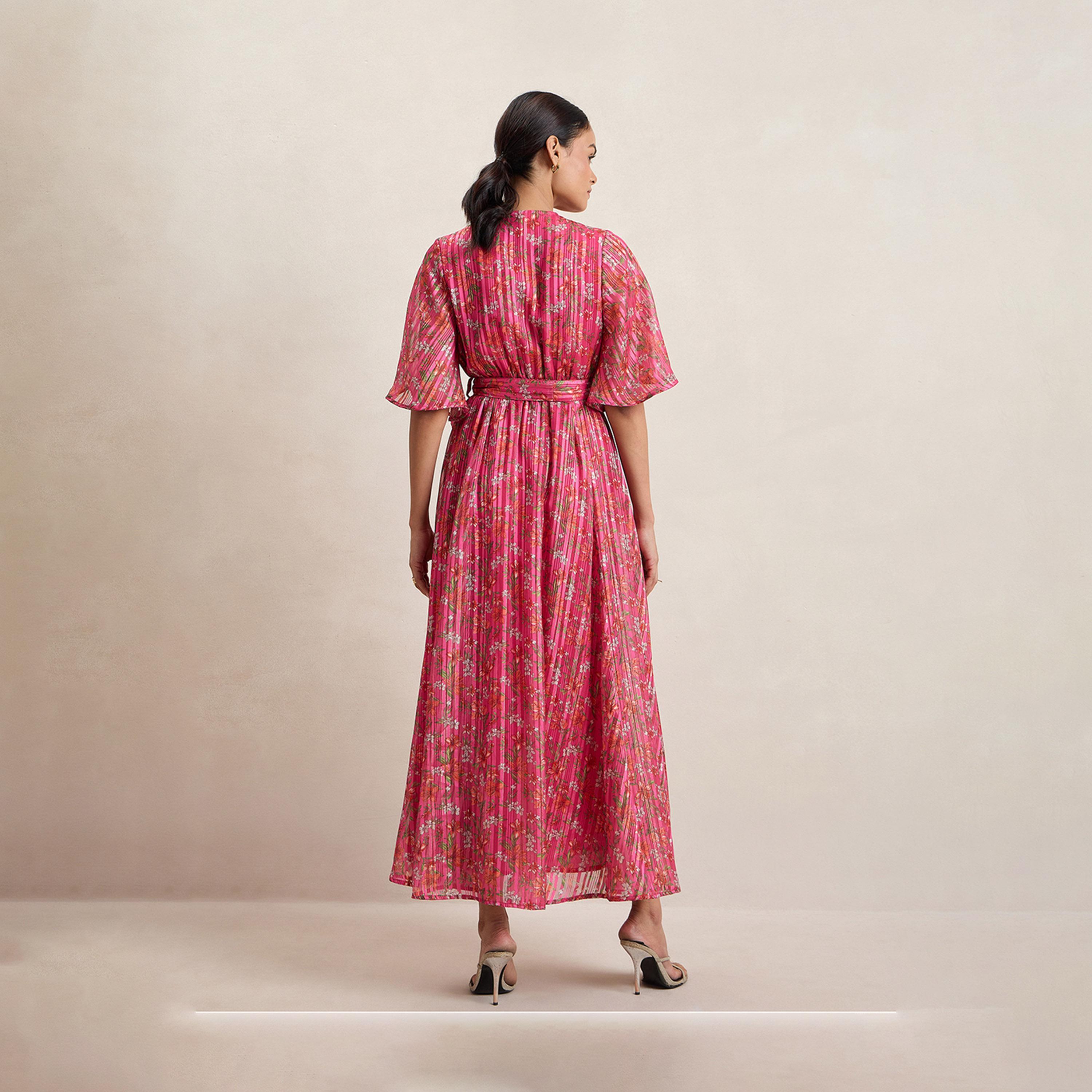 فيميلا × ستايلي - فستان ماكسي ملفوف بطبعات الأزهار مع رباط على الخصر-women-clothing-dresses-image-3