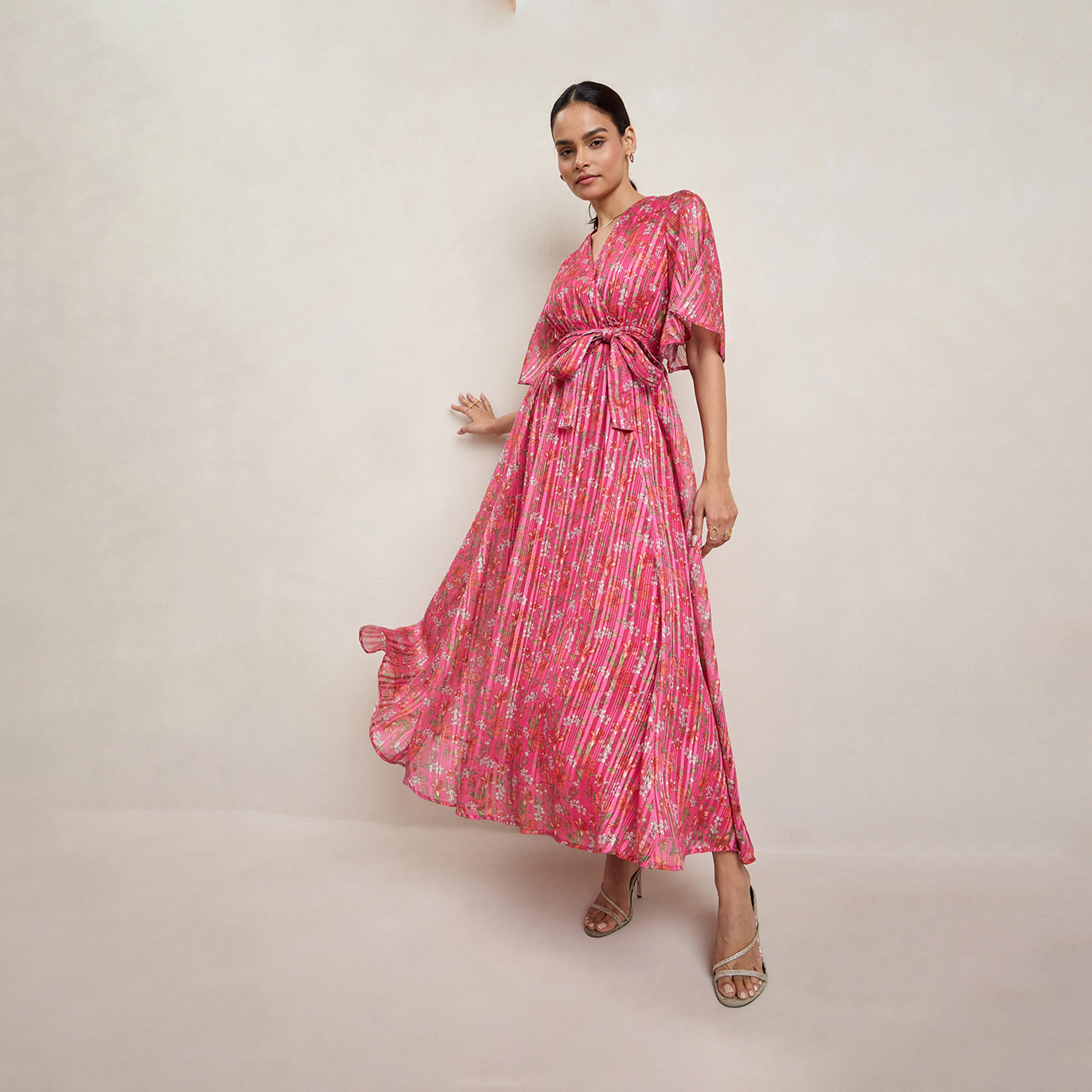 فيميلا × ستايلي - فستان ماكسي ملفوف بطبعات الأزهار مع رباط على الخصر-women-clothing-dresses-image-5